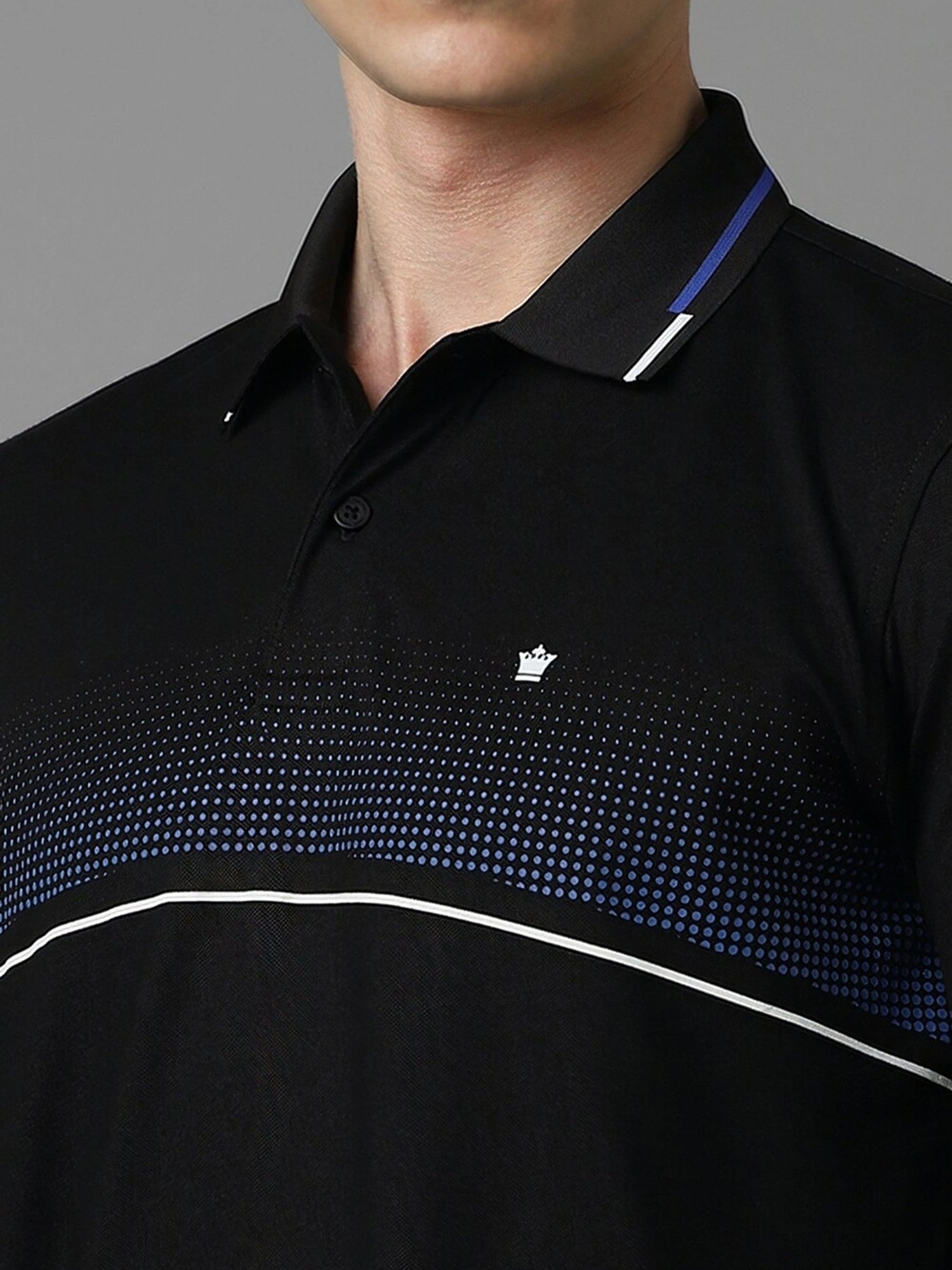 Louis Philippe Black Regular Fit Self Pattern Polo T-Shirt