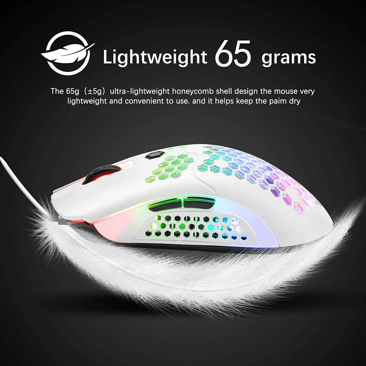Lightweight Gaming Mouse Wired, 12000DPI Mice Backlit Mice with 7 Buttons Programmable Driver,Ultralight Honeycomb Shell Ultraweave Cable Mouse for PC Gamers and Xbox and PS4 Users