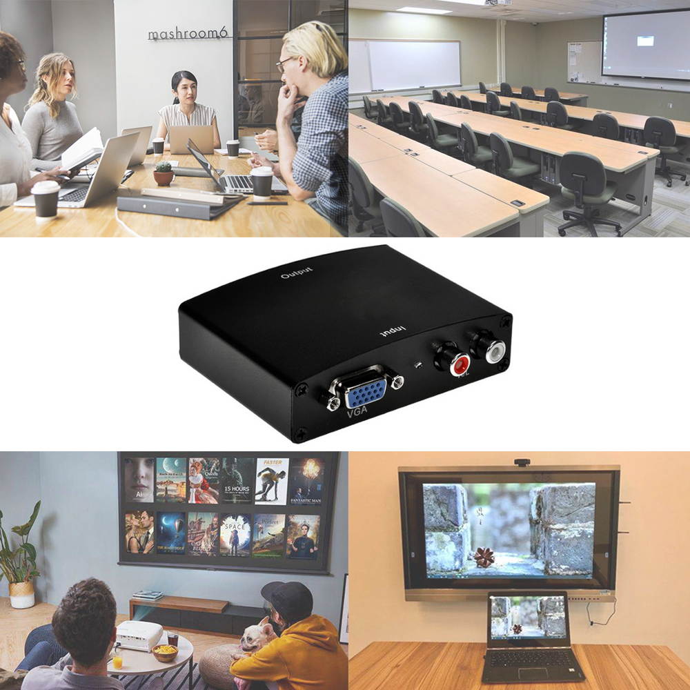 1080P HD R/L VGA to HDMI Converter Box, VGA & R/L Stereo Audio to HDMI Converter with DC Adapter Full HD Audio Video Converter for HDTV TV Box with 2 RCA Phono Analog Stereo Audio Input