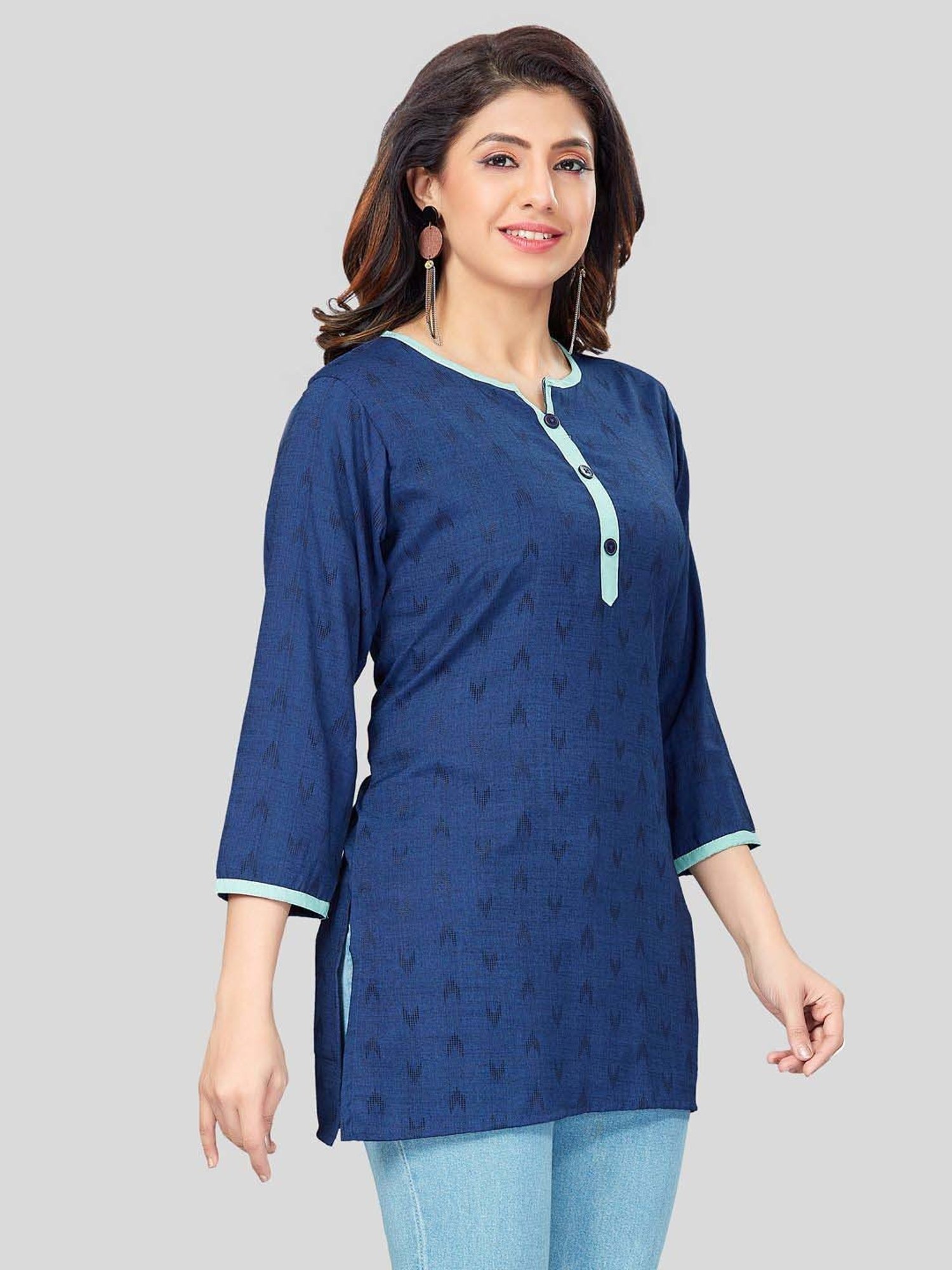 Saree Swarg Blue Woven Pattern Straight Short Kurti