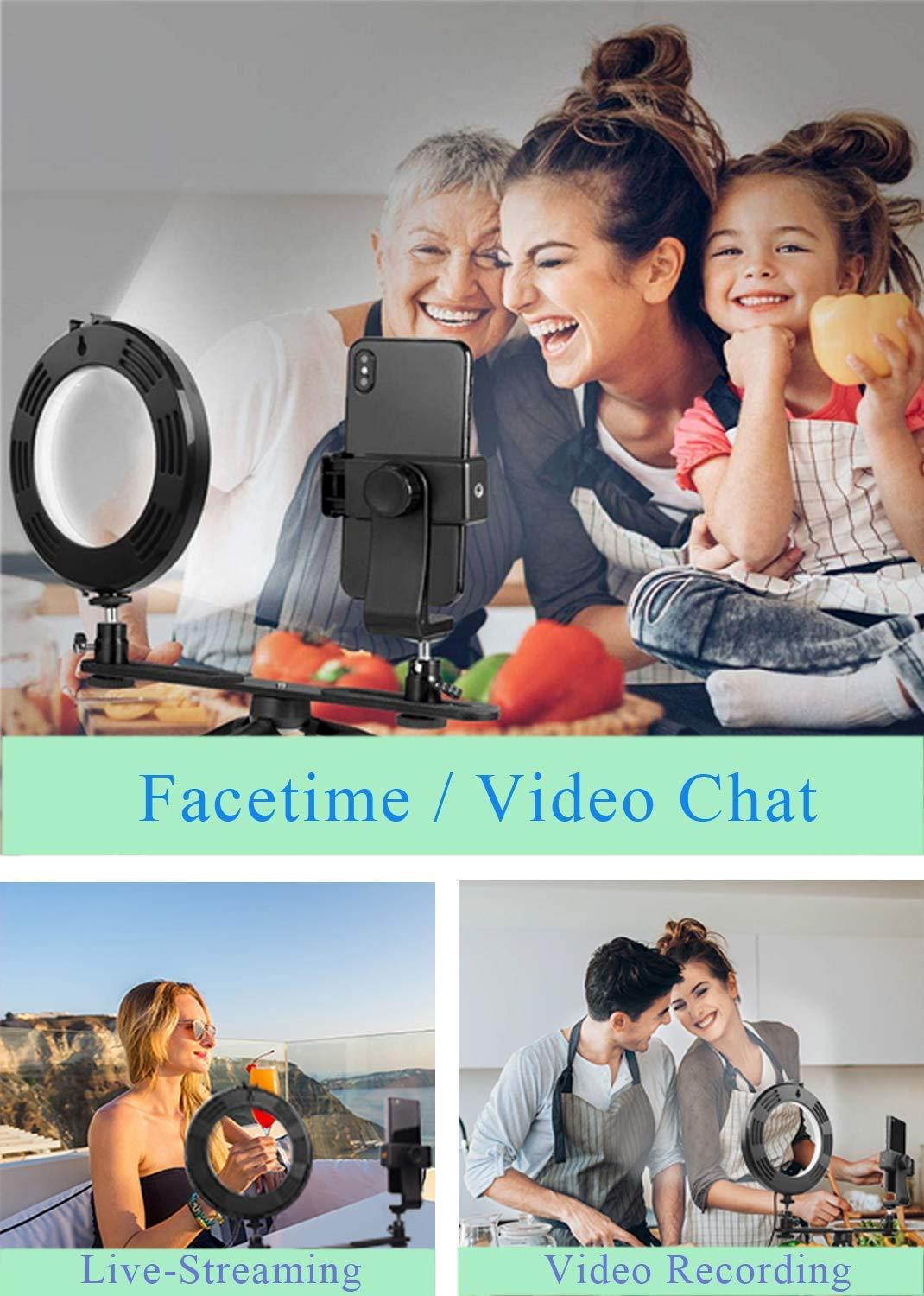 6" Ring Light Webcam Stand Phone Holder, Etubby LED Lamp Live Stream Camera Lighting [3-Mode, 10-Level] 17-52cm Tripod for Cellphones, Logitech Webcam C922 C930e C930 C920 C615, Lightweight Camera