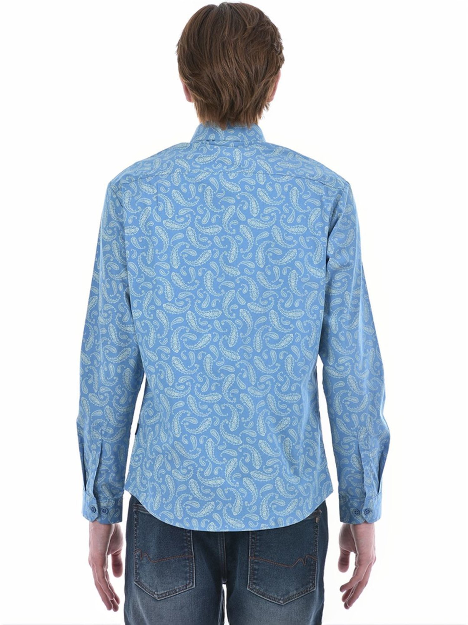 Numero Uno Blue Slim Fit Paisley Shirt