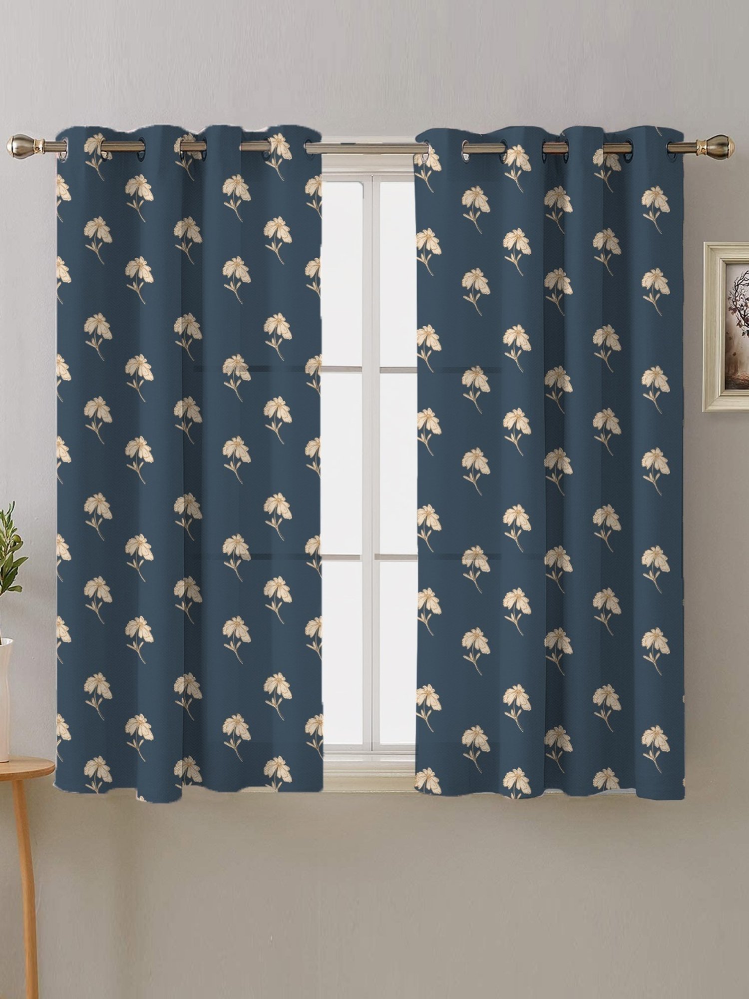 SPACES DRAPE STORY Boho Floral Indigo Polyester 5 ft Window Curtains - Set of 2