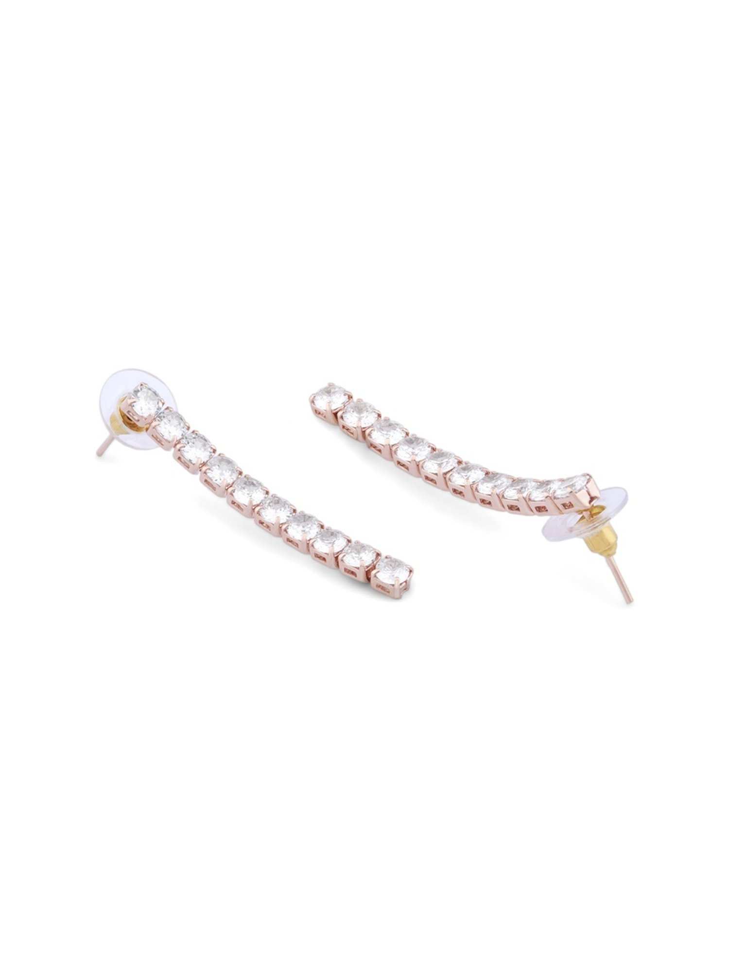 Zaveri Pearls Set of 2 Rose Gold Dazzling Cubic Zirconia Contemporary Drop Earrings - ZPFK13358