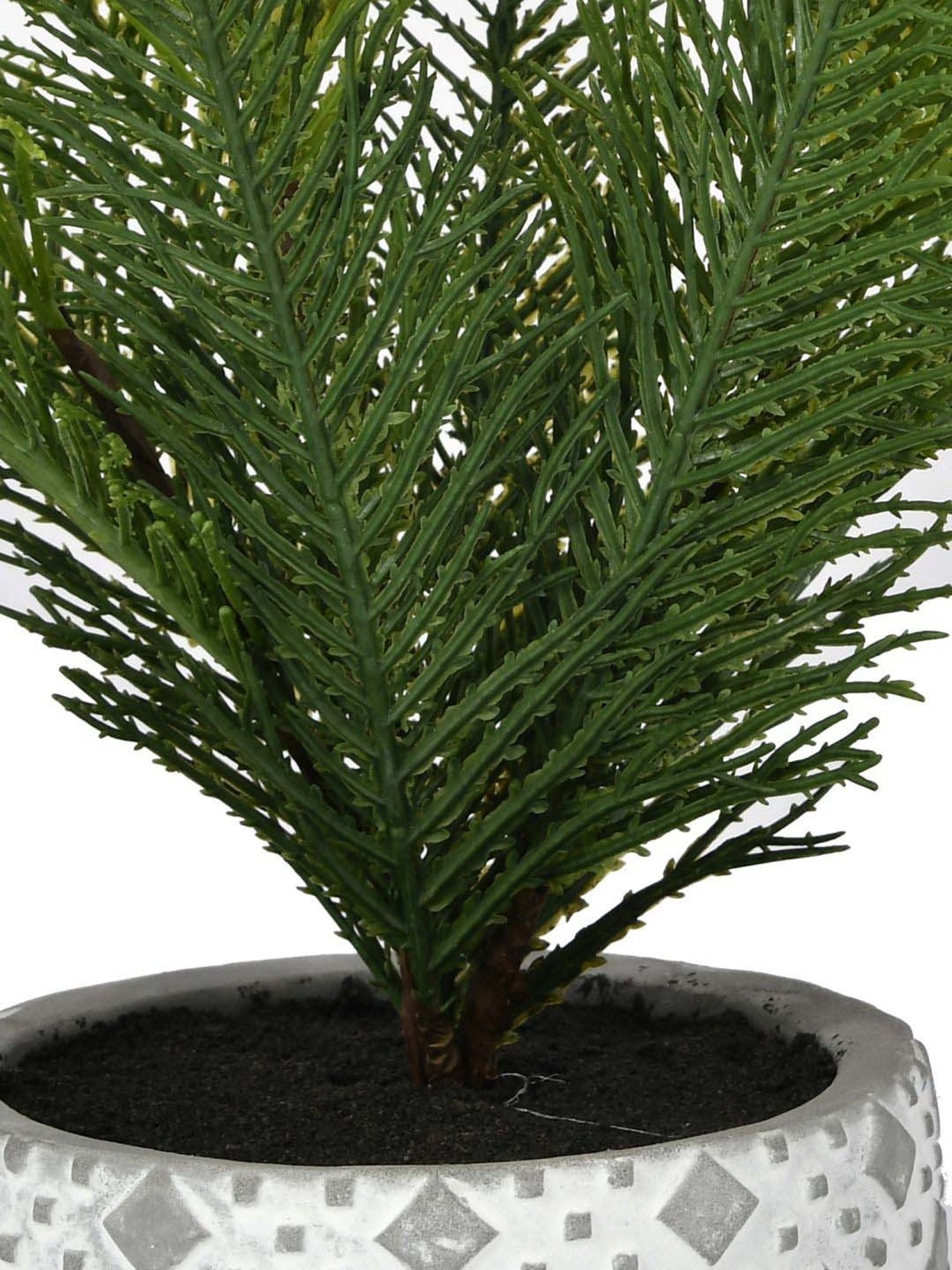 Tayhaa Grey & Green Ceramic Diamon Patterned Pot With Artificial Plant