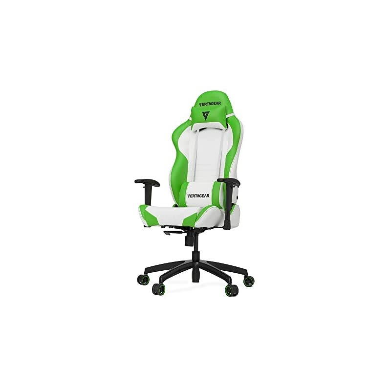 Gaming Chair Racing Seat, S-Line Slim SL2000 BIFMA Cert, White/Green