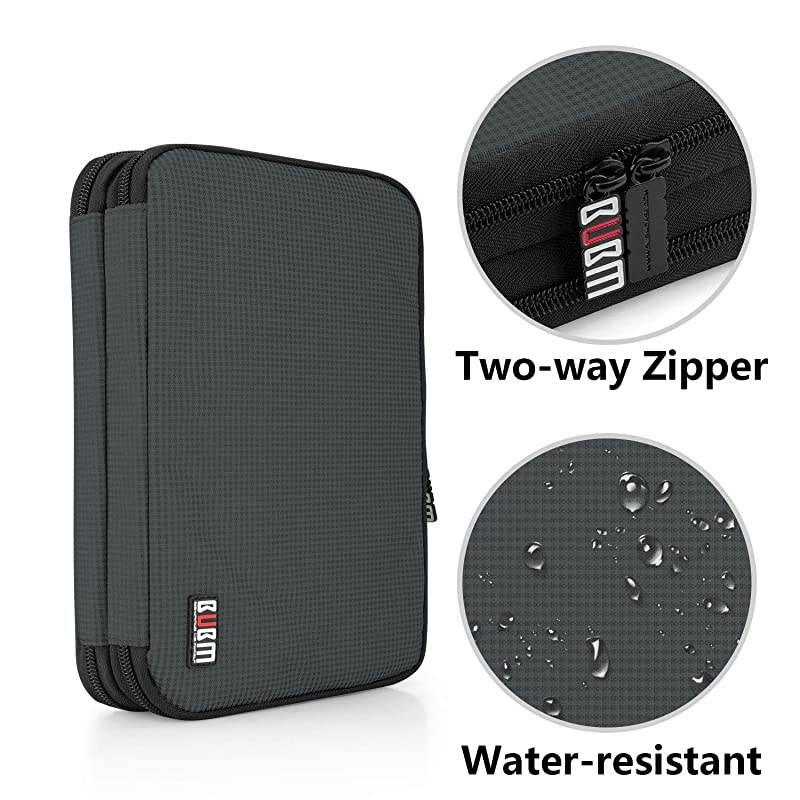 Double Layer Electronic Accessories Organizer Travel Gear Bag for Cables USB Flash Drive Plug and More Perfect Size Fits for iPad Mini Medium Gray