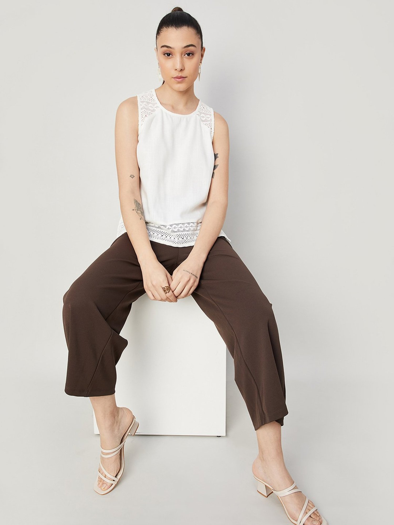 Code by Lifestyle White Self Design Top