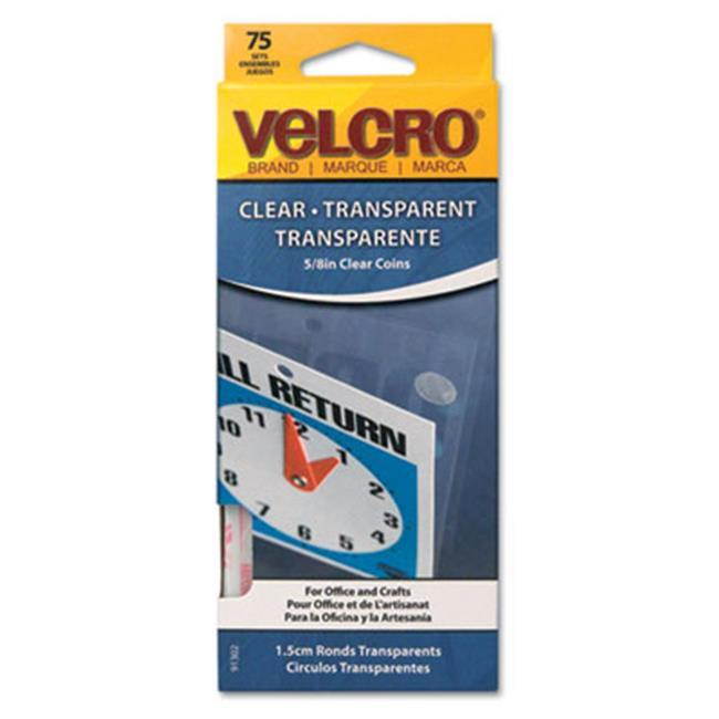Velcro 91302 Sticky-Back Hook & Loop Fasteners  5/8   Diameter Coins  Clear  75 per Pack
