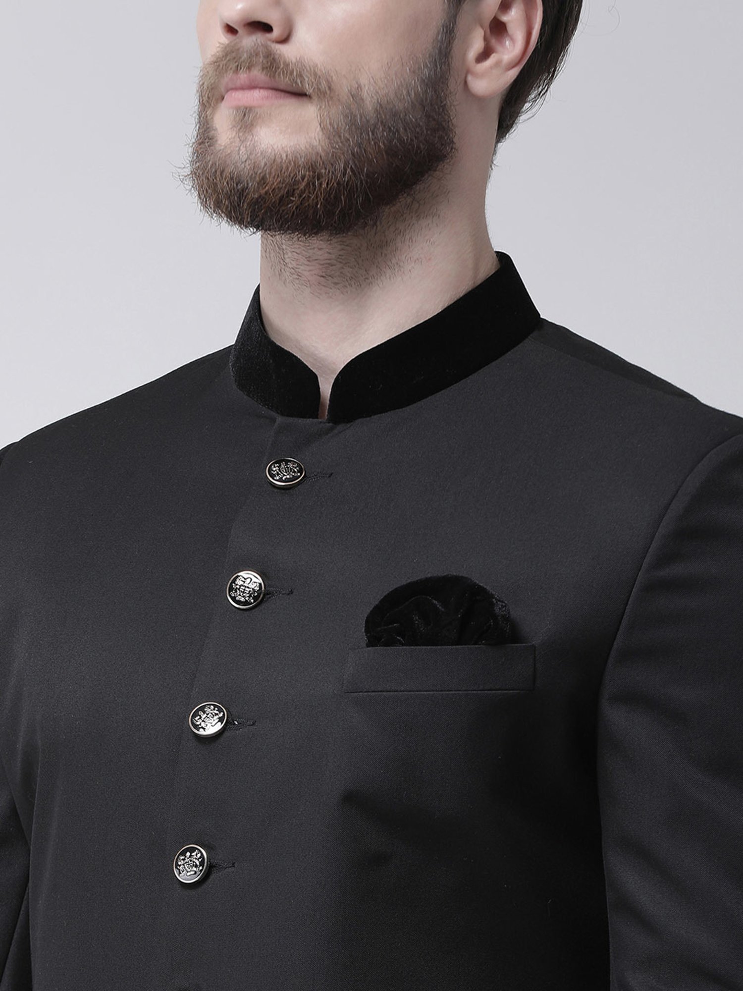 Hangup Plus Black & White Regular Fit Sherwani Set