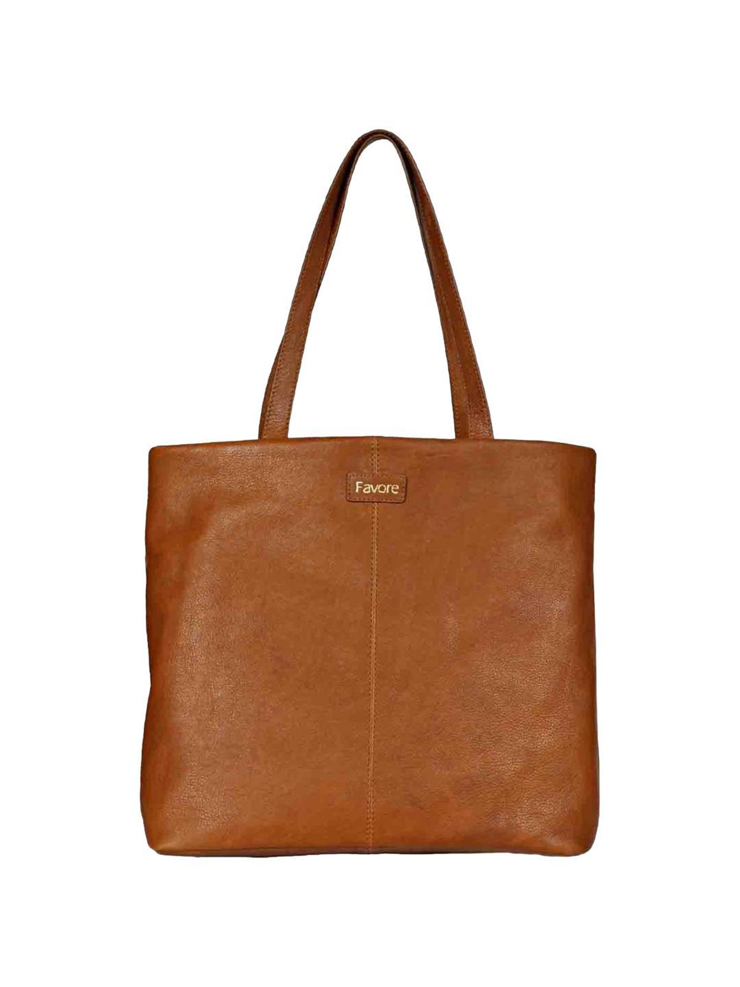 Favore Tan Solid Medium Tote Handbag