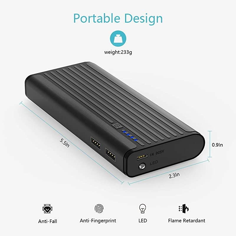Portable Charger 10000mAh,  USB Power Bank External Battery Pack with Flashlight Compatible with iPhone XR 8 Plus X iPad Samsung Galaxy S8 Note 8 Smartphones Tablet (Black) [Upgraded 2021]