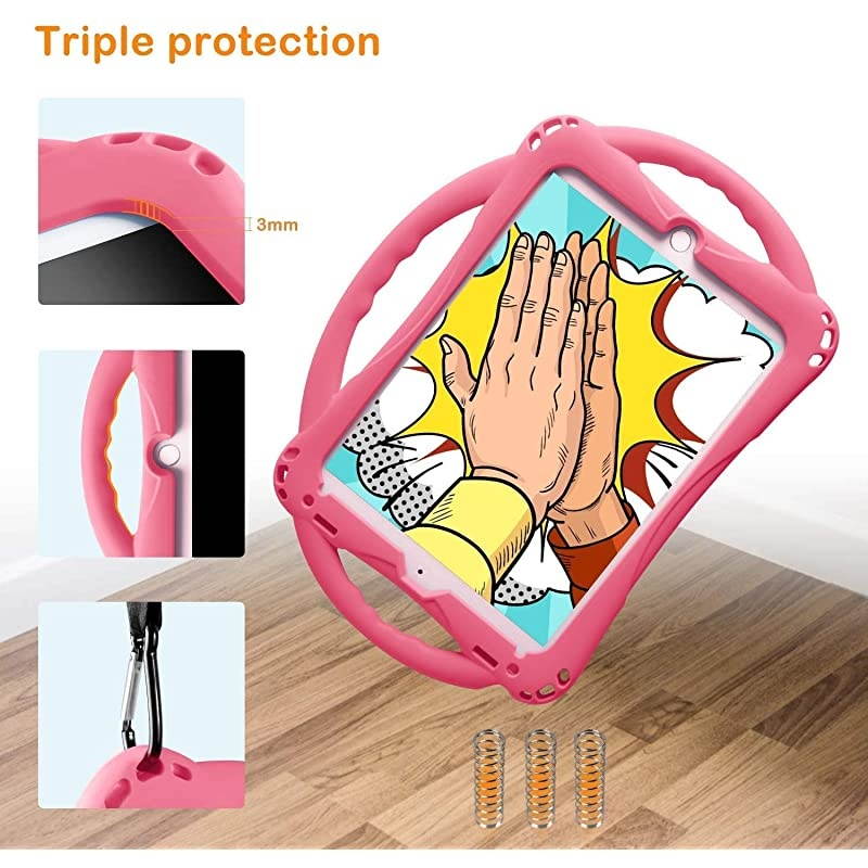 Kids case for New ipad 102 20202019 iPad 8th7th Generation Case for Kidswith Tempered Glass Screen Protector and StrapPremium Silicone Shockproof ipad 102 20202019 Cover Pink