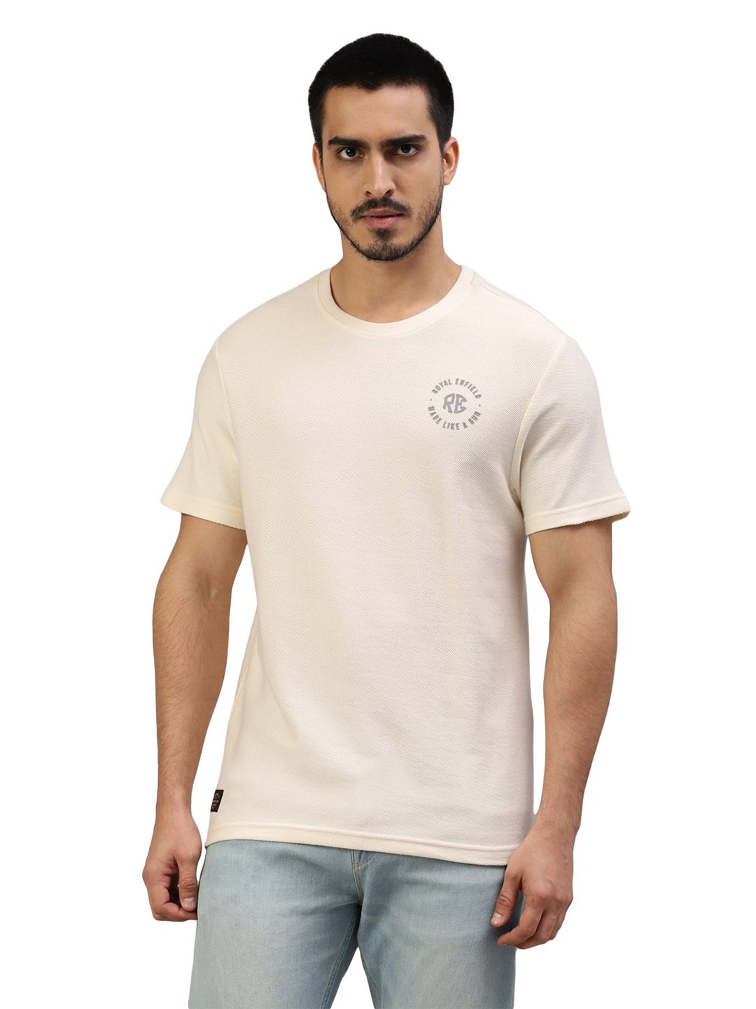 Royal Enfield MLG Classic Off White Regular Fit Logo Print Crew T-Shirt