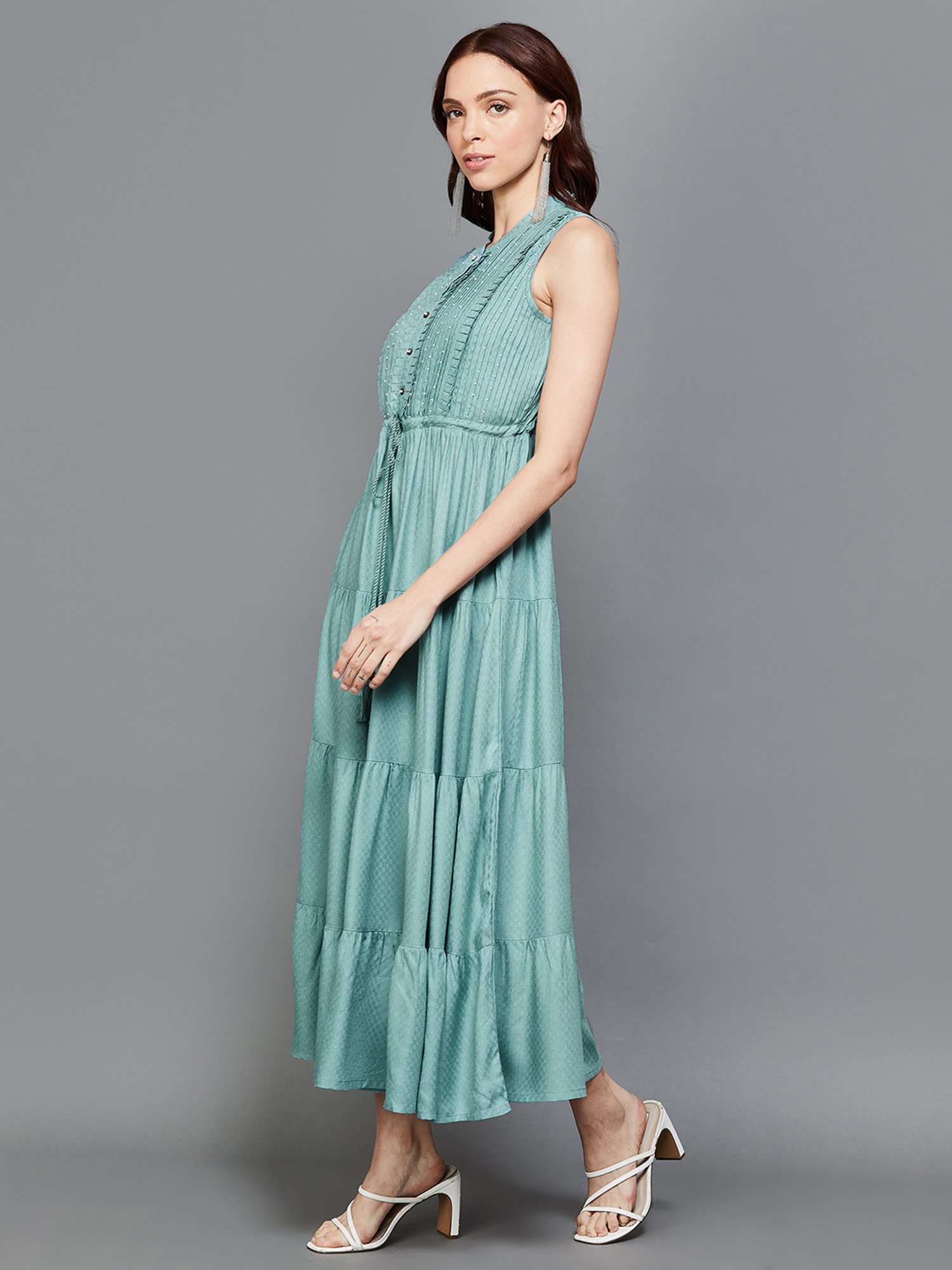 Colour Me by Melange Blue Printed A-Line Dress