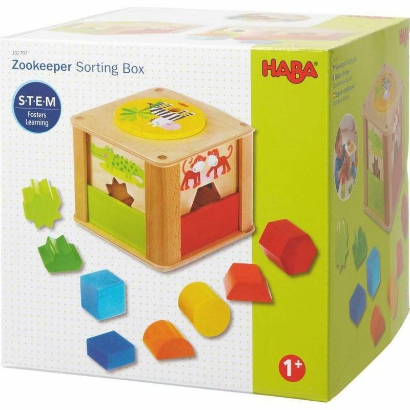 HABA Zookeeper Wooden Shape Sorting Box - Explore Whole and Half Shapes