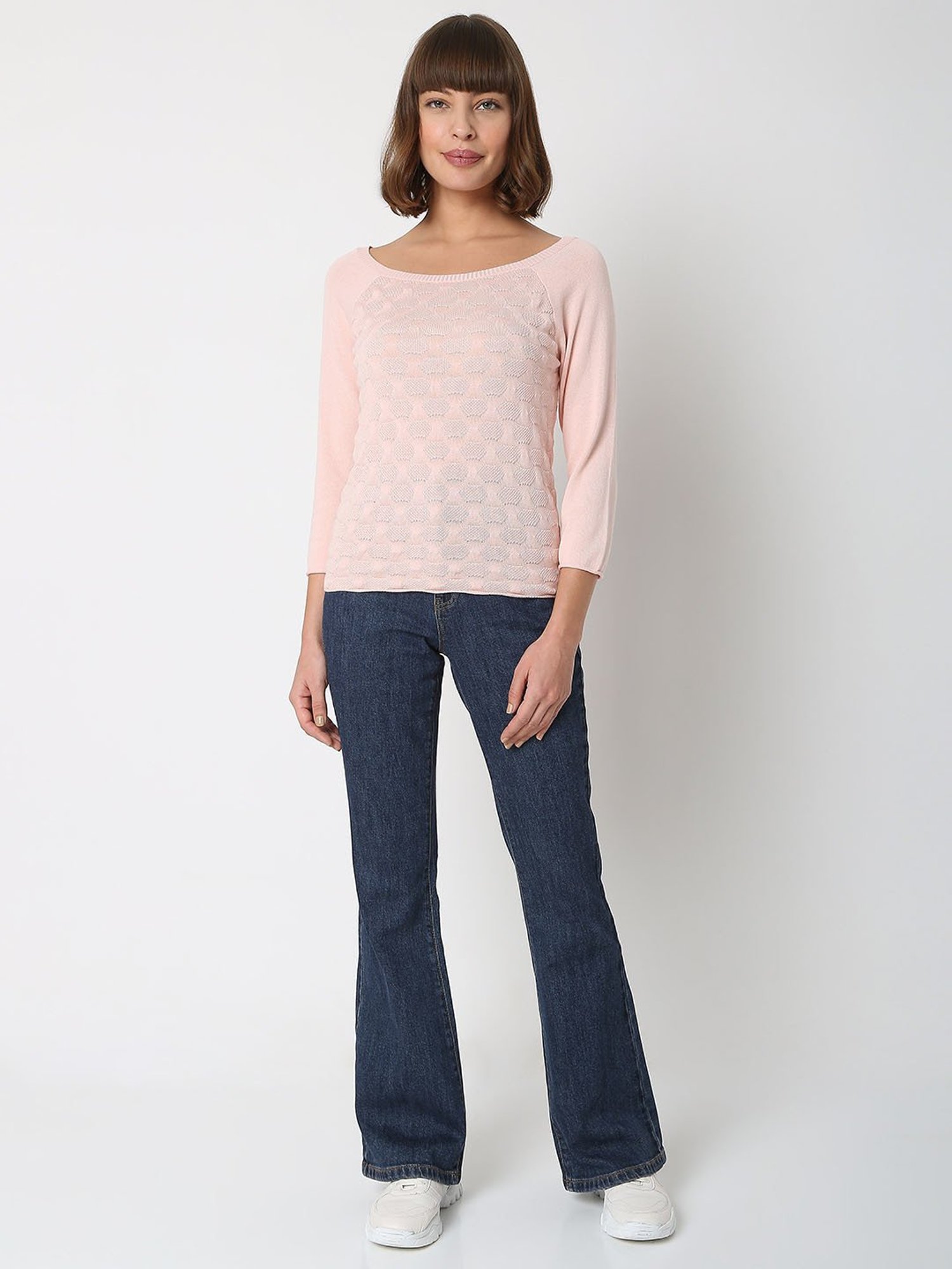 Vero Moda Pink Self Design Pullover