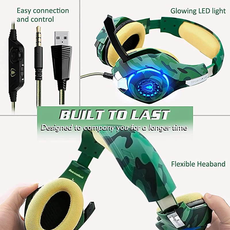 PS4 Gaming Headset with mic,  Xbox One Headset with Stereo Sound Noise Isolation Memory Foam LED Light for PC Laptop Tablet