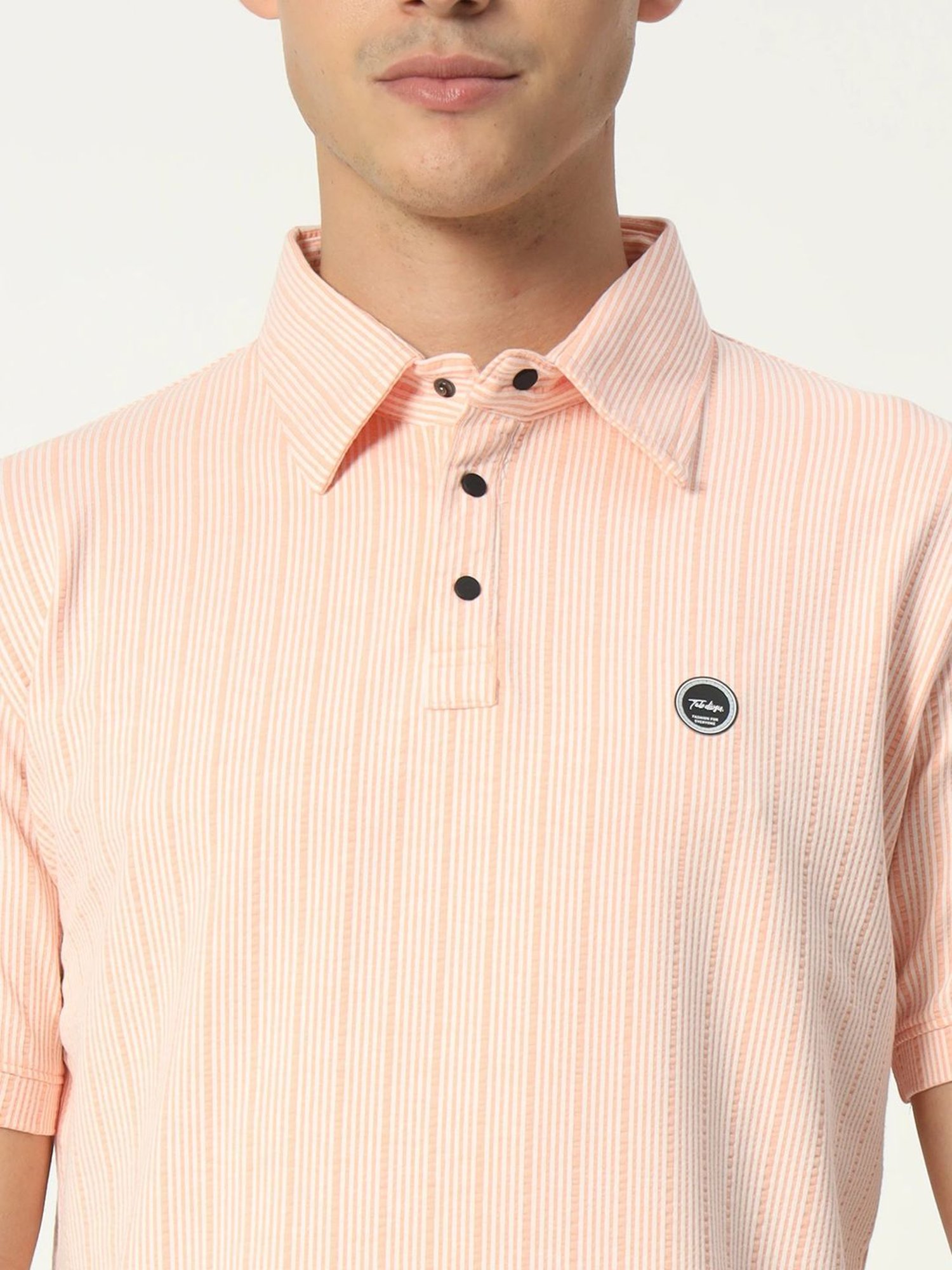 Tab91 Pink Regular Fit Striped Polo T-Shirts