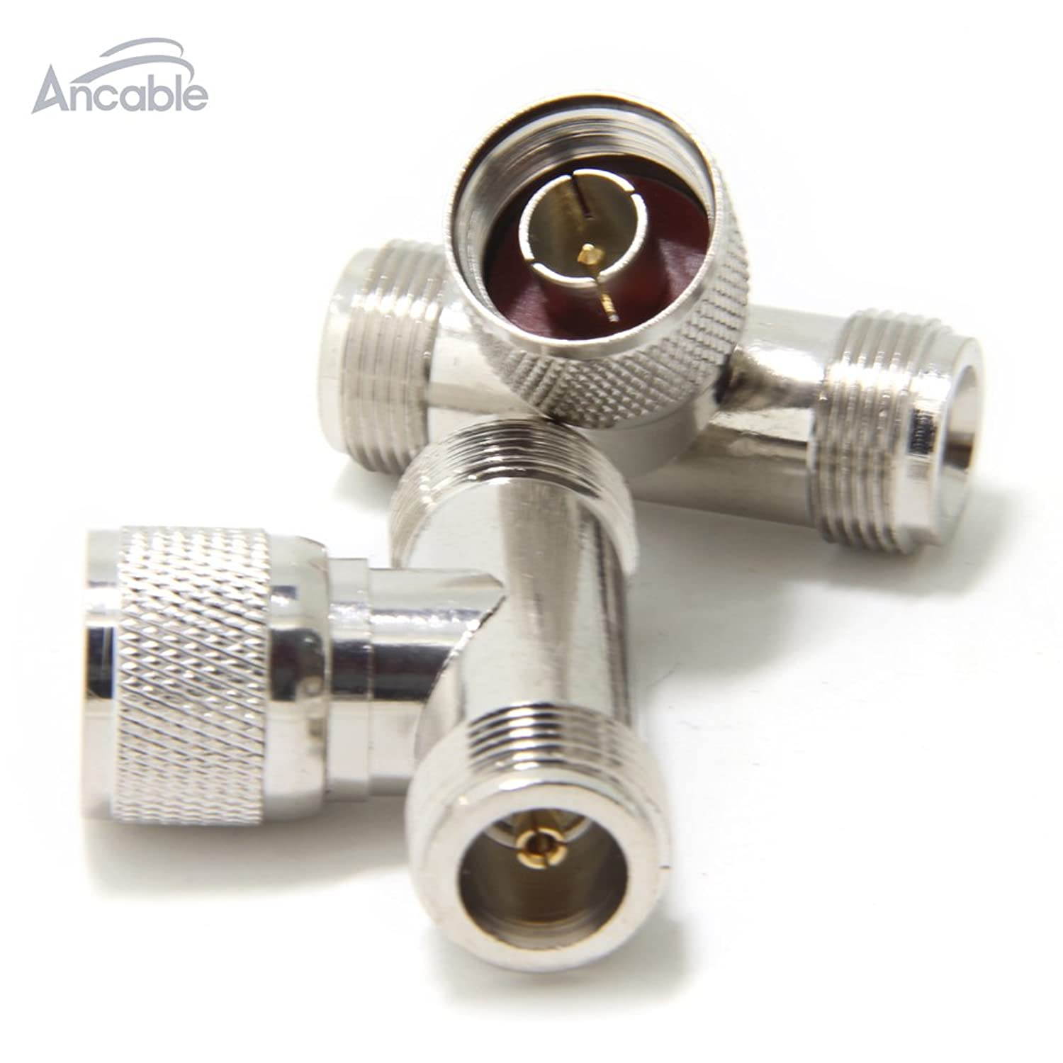 Ancable N-Type Male to Dual 2 N-Type Female (Pack of 2) Triple T Shaped RF Antenna Adapter Connector 3-Way Splitter