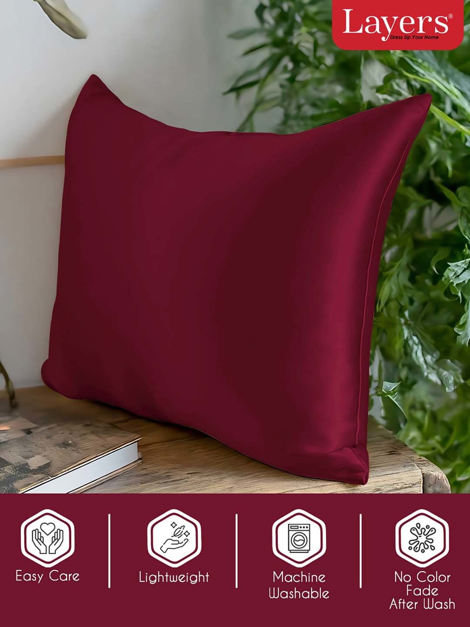 Layers Majestic Maroon 85 GSM Micro Satin Silk Pillow Covers - Set of 2