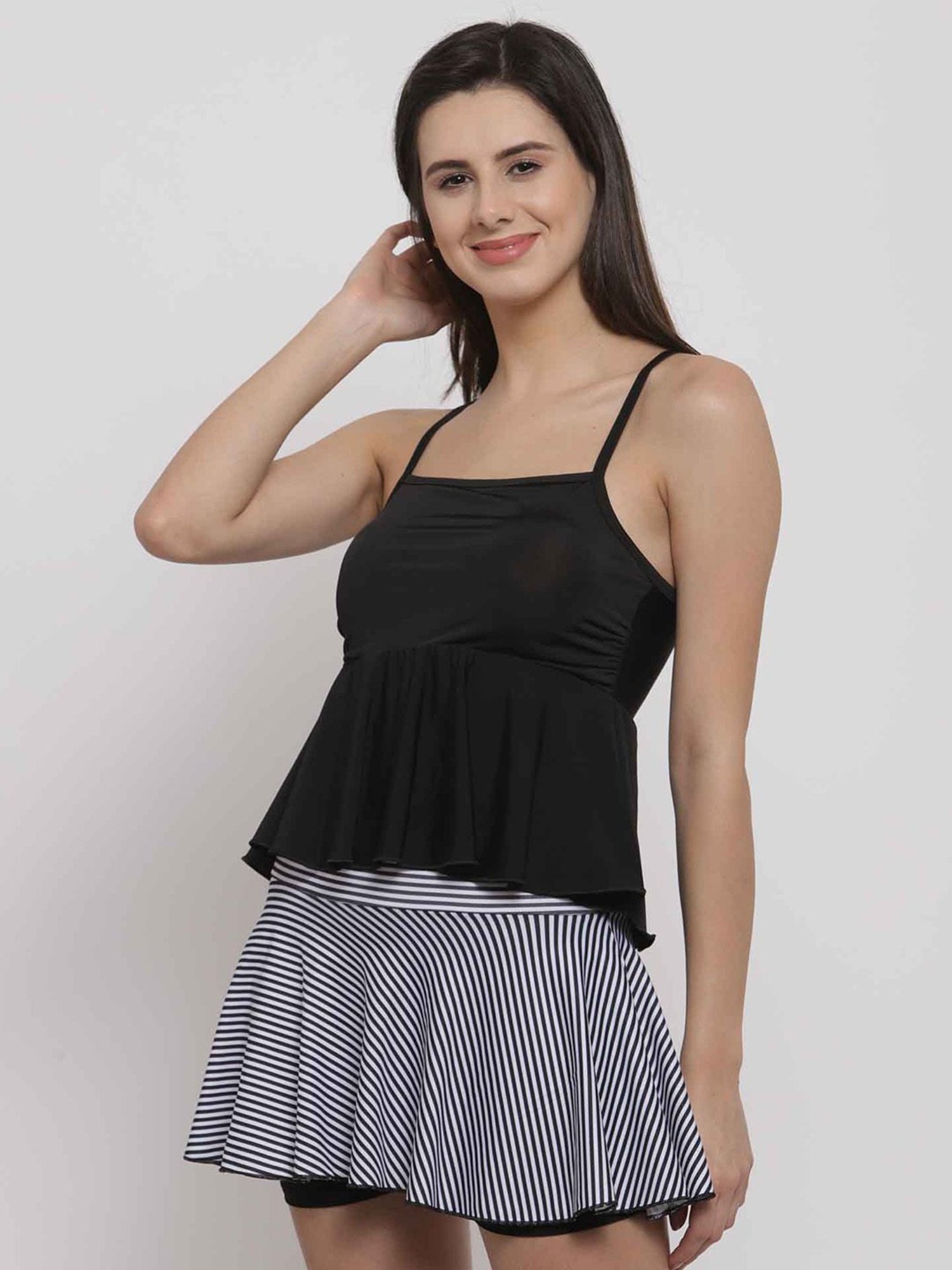 Cukoo Black & White Plain Two Pieces Swimwear