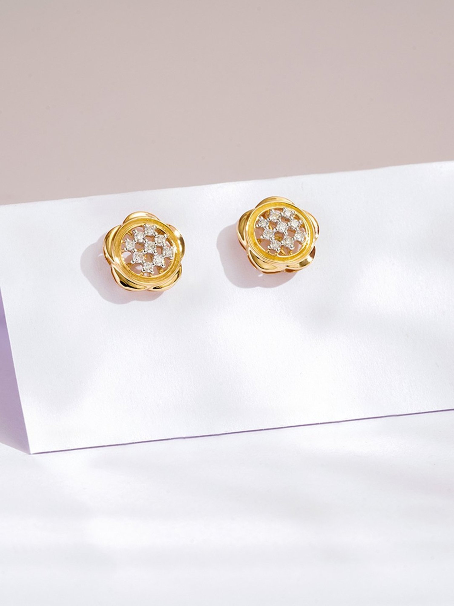 P.N.Gadgil Jewellers 14k Gold Whispering Flora Stud Diamond Earrings For Women