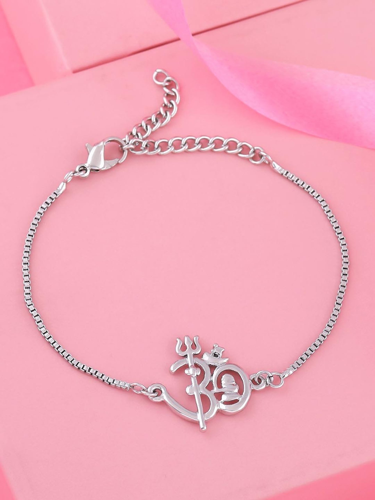 Estele Rhodium-Plated Shivay Om Bracelet for Women
