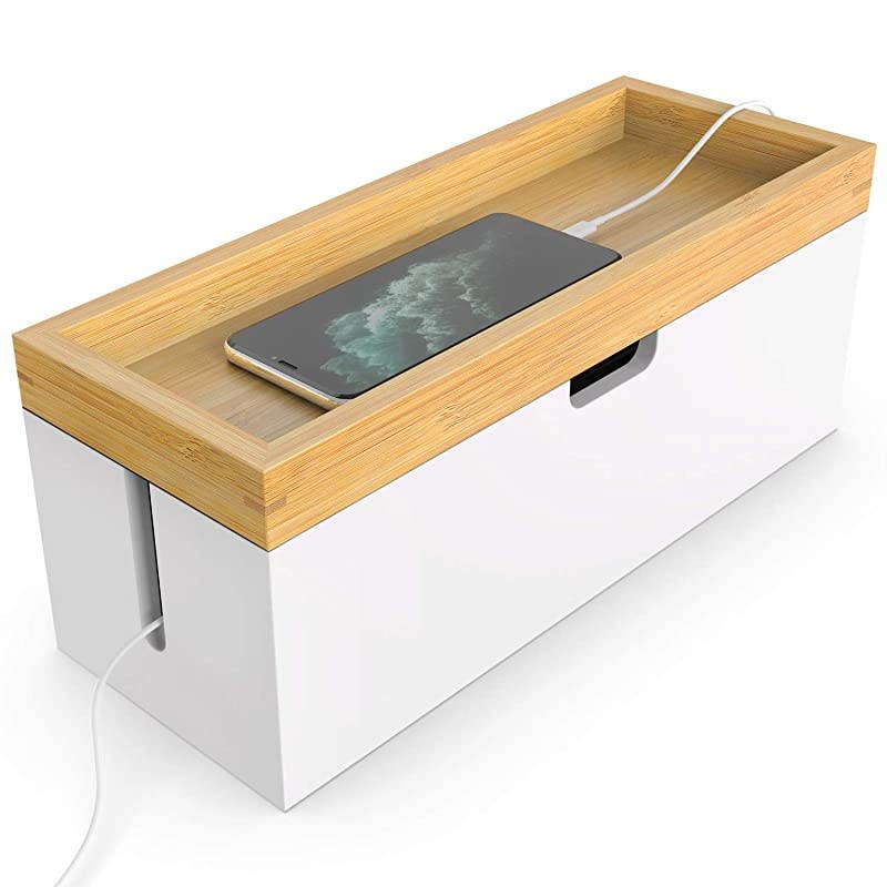 Cable Management Box Hider Cord Organizer Box Large Storage Holder for Desk Conceal Power Strips and Electrical Cords from TV Computer USB Hub