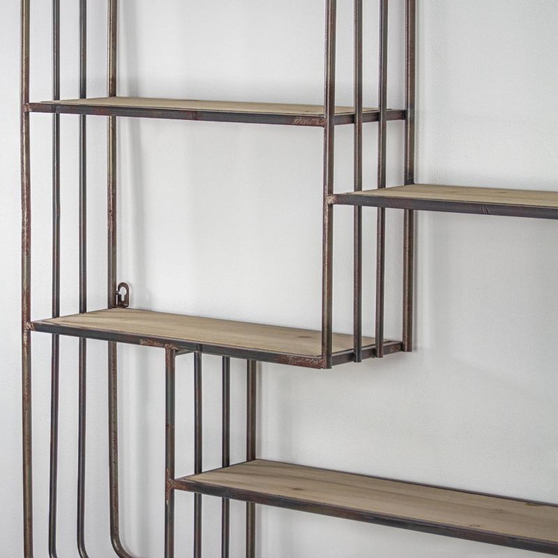 6" x 32" Rustic Wood and Metal Multi Unit Shelf Brown - Crystal Art Gallery