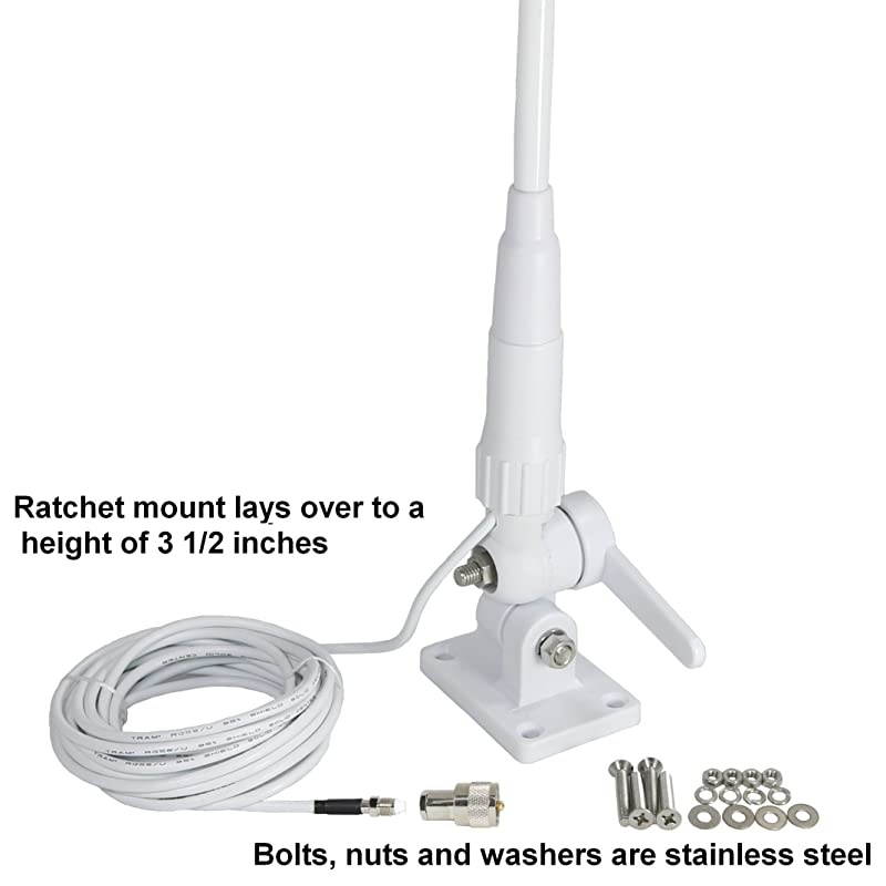 1614 46quot VHF 3 Dbd Gain Marine Antenna with Cable Builtin to Ratchet Mount Silver