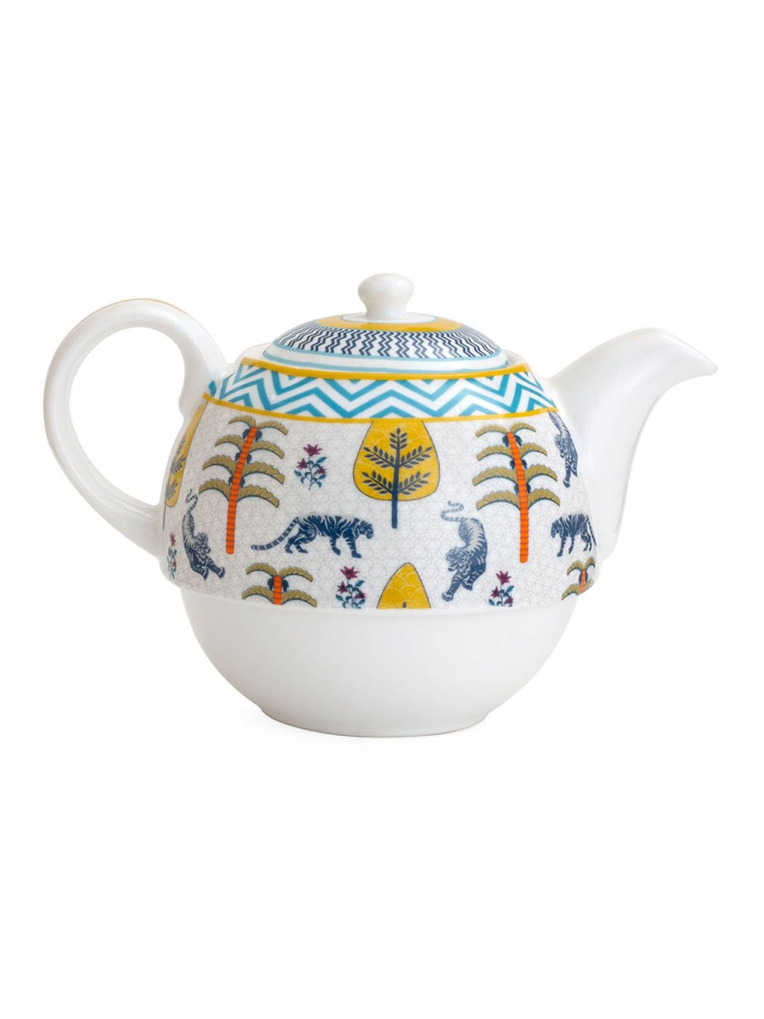India Circus Fine Ceramic Kettle Set (1 Tea Pot +1 Cup +1 Saucer) Tea Pot 450ml, Cup 260ml