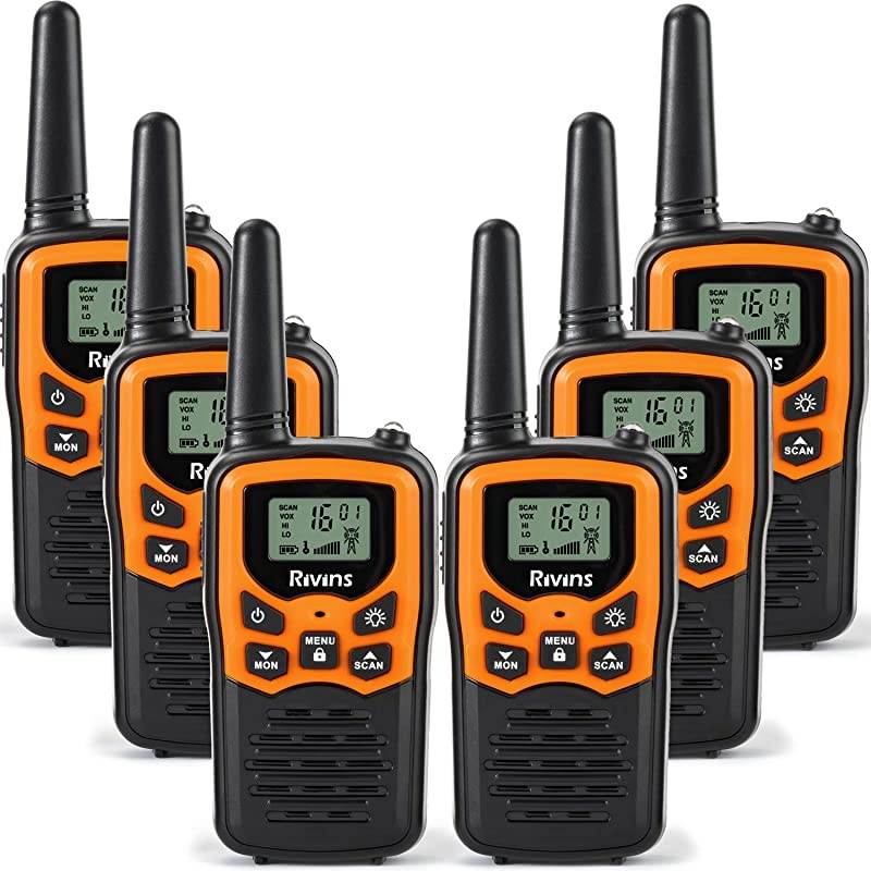 RV7 Walkie Talkies for Adults Long Range 6 Pack 2Way Radios Up to 5 Miles Range in Open Field 22 Channel FRSGMRS Walkie Talkies UHF Handheld Walky Talky BlackOrange