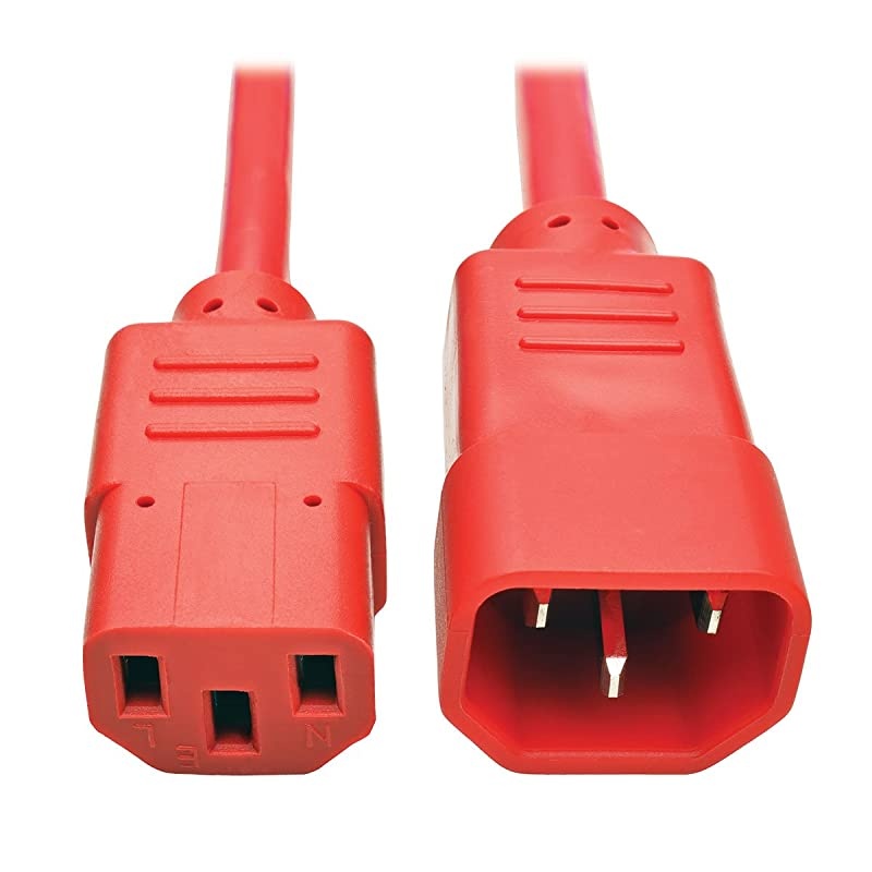 Standard Computer Power Extension Cord 10A 18 AWG IEC320C14 to IEC320C13 Red 2 ft P004002ARD