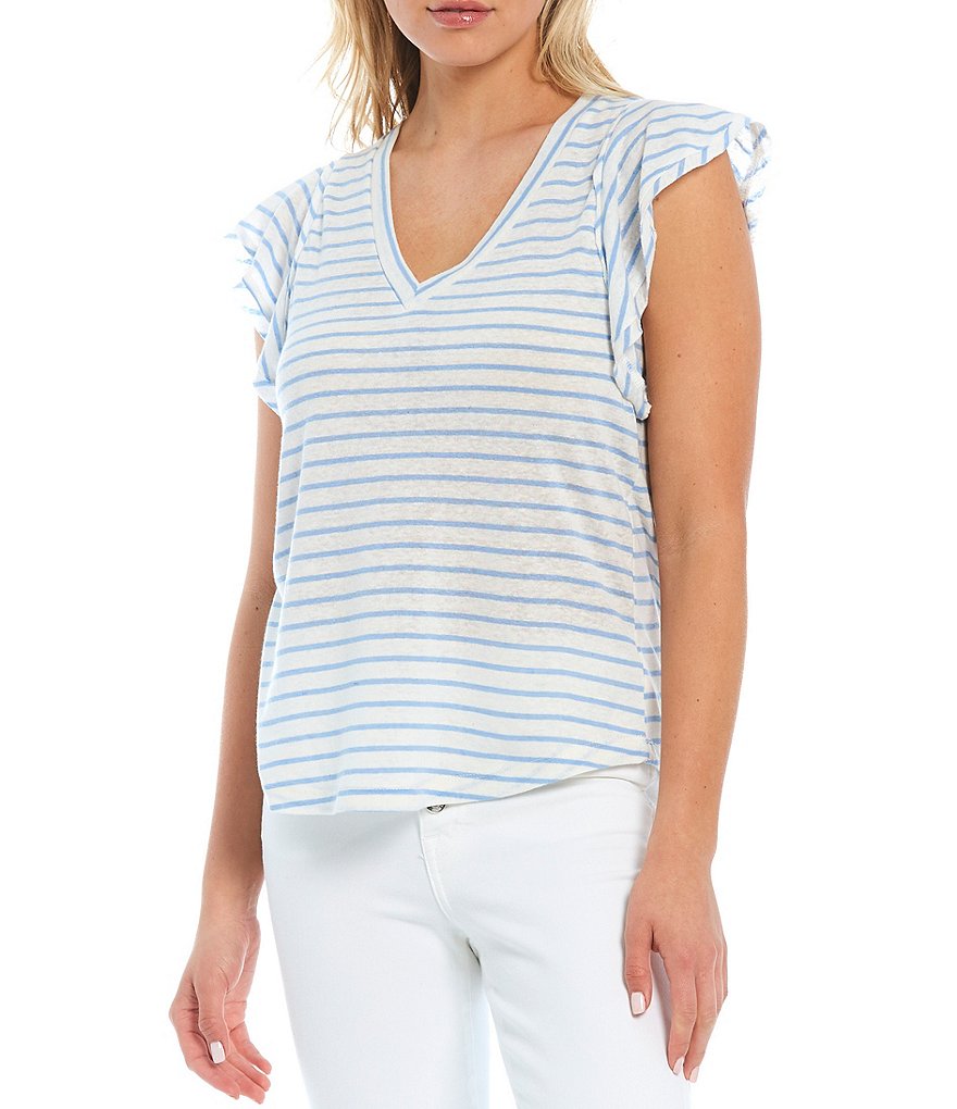 Ella Moss Gemma Serenity Stripe Ruffle Cap Sleeve Tee
