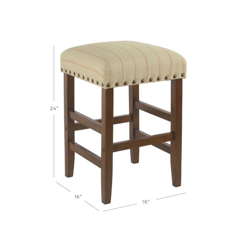 24" Backless Counter Height Barstool with Nailheads Cream with Red Stripe - HomePop