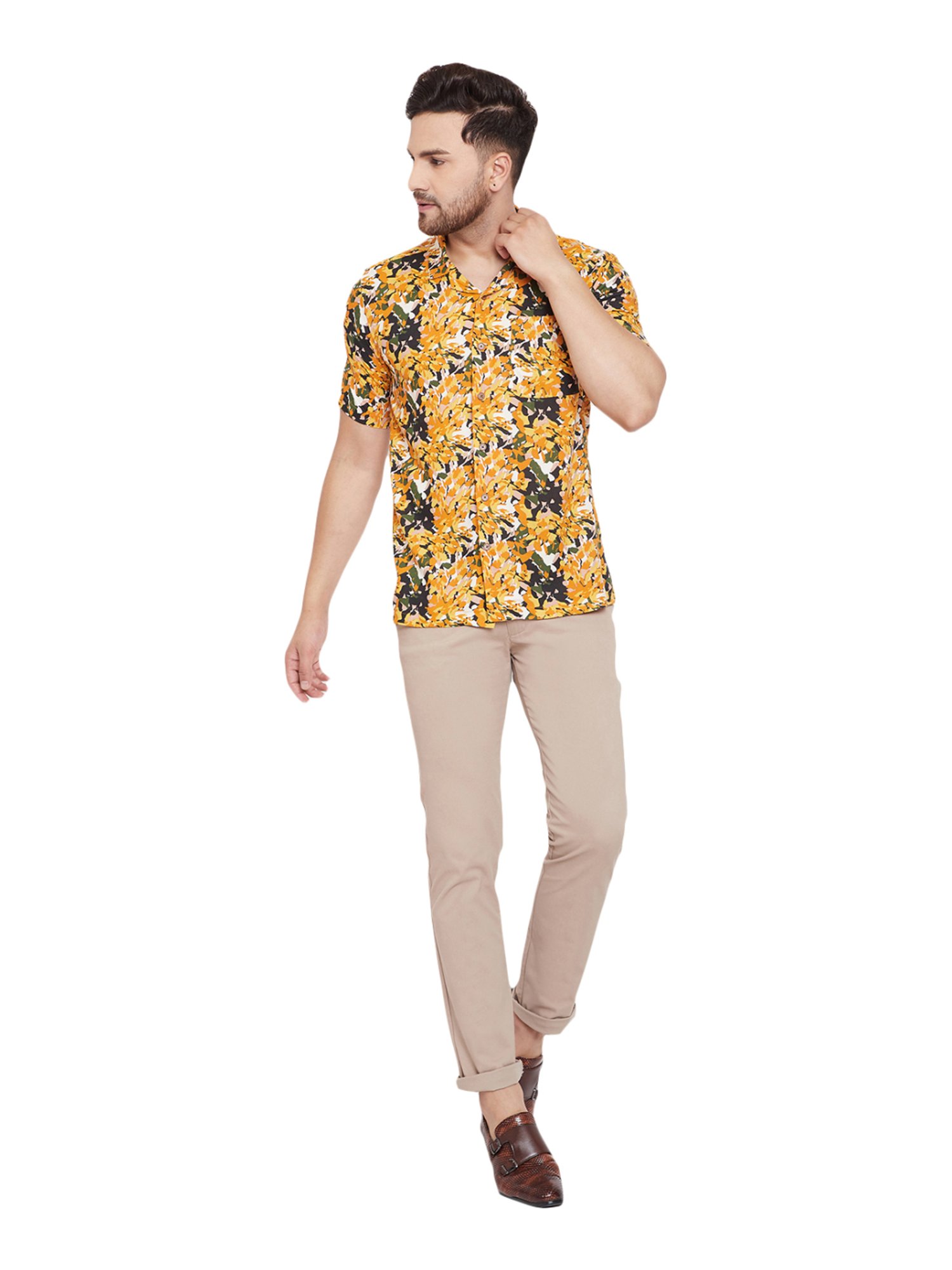 Even Yellow Slim Fit Printed Shirt