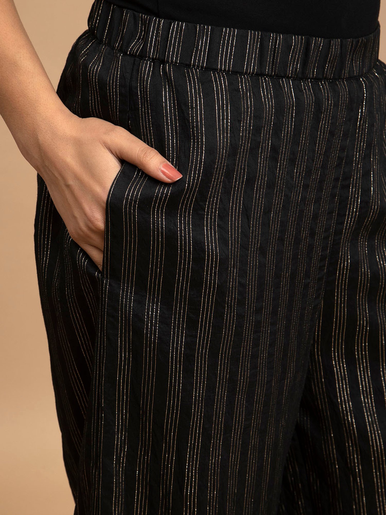 Pink Fort Black & Gold Striped Trousers