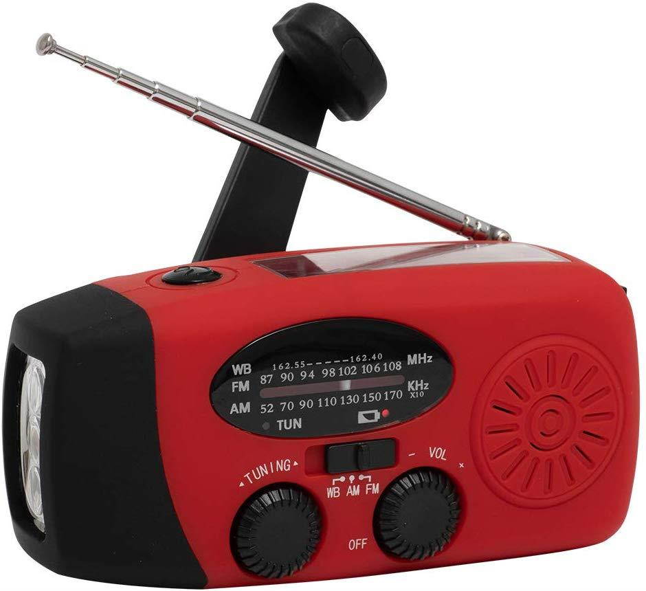 NOAA Weather Radio Solar Emergency Hand Crank Self Powered AM/FM/NOAA Solar Radios with 3 LED Flashlight 1000mAh Smart Phone Charger Power Bank(Red)