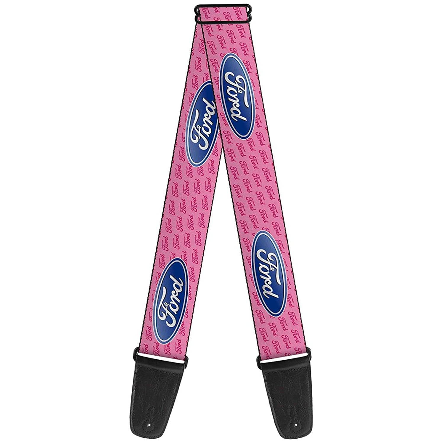 Guitar Strap Ford Oval Text Pink Repeat 2 Inches Wide