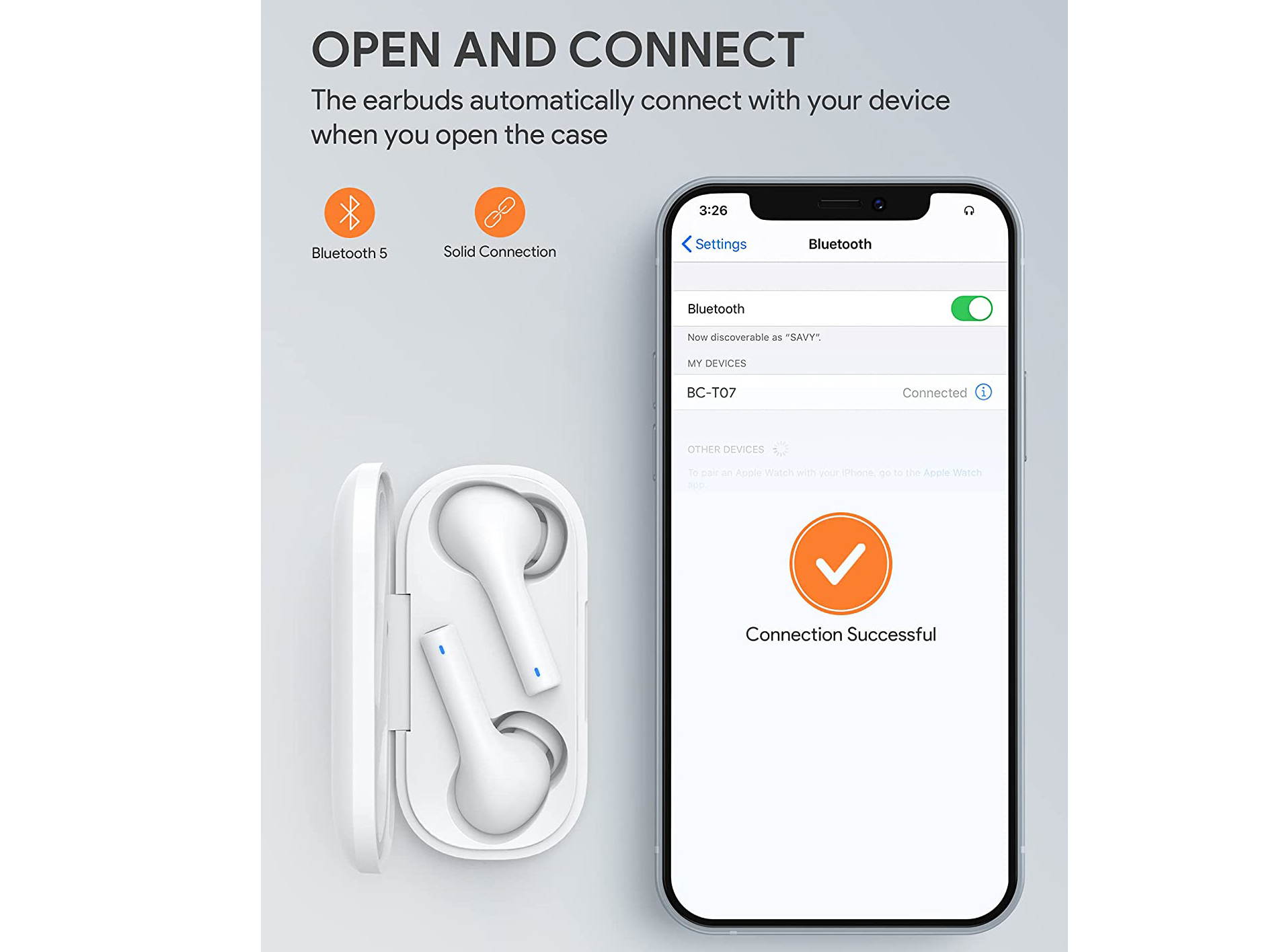 Upgraded Wireless Earbuds, Bluetooth Headphones with Noise Cancelling Mics, 30H Playtime, IPX6 Waterproof Bluetooth Earphones in-Ear with 5 Sizes Tips for iPhone, Android, Charging Case Included