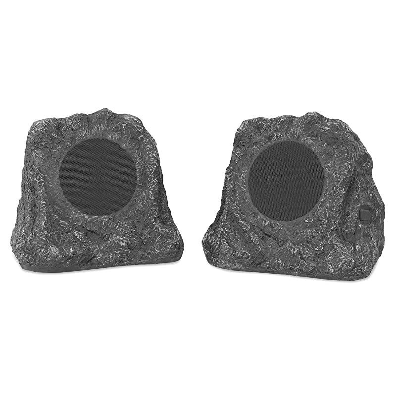 Outdoor Rock Speaker Pair Wireless Bluetooth Speakers for Garden Patio | Waterproof Design Built for all Seasons | Rechargeable Battery | Wireless Music Streaming | Charcoal