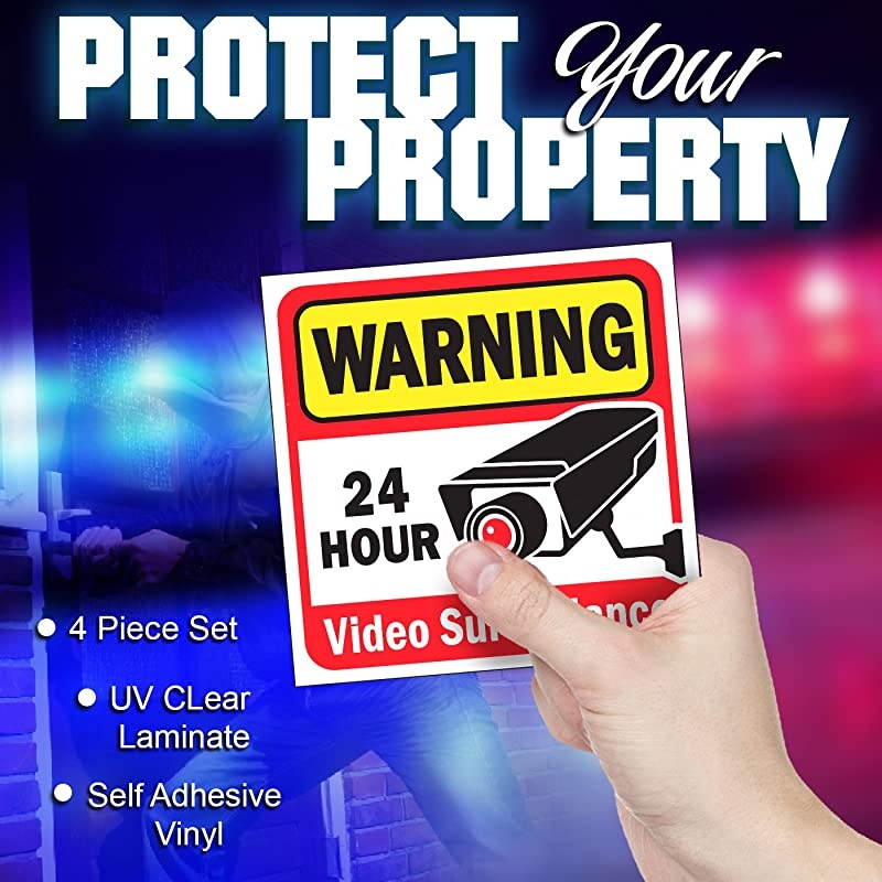 Security Surveillance Sticker Decals Sign for HomeBusiness 4 Piece Set Self Adhesive Vinyl Stickers for CCTV DVR Camera SystemOutdoorIndoor 6quot x 6quot for Window Door Wall