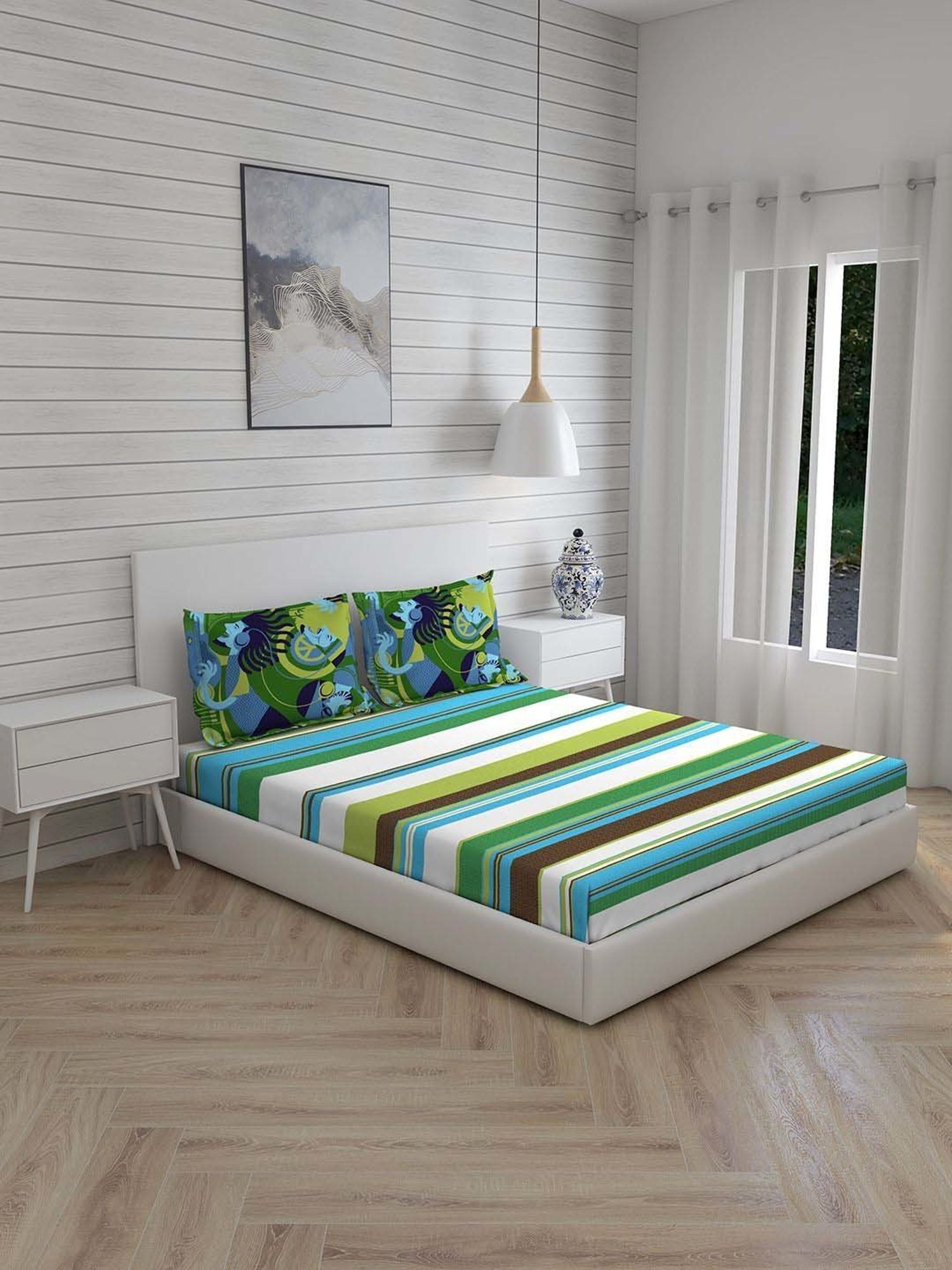 Boutique Living Rasta Rhyms Multicolor Cotton 140 TC King Size Bed Sheet with Pillow Cover