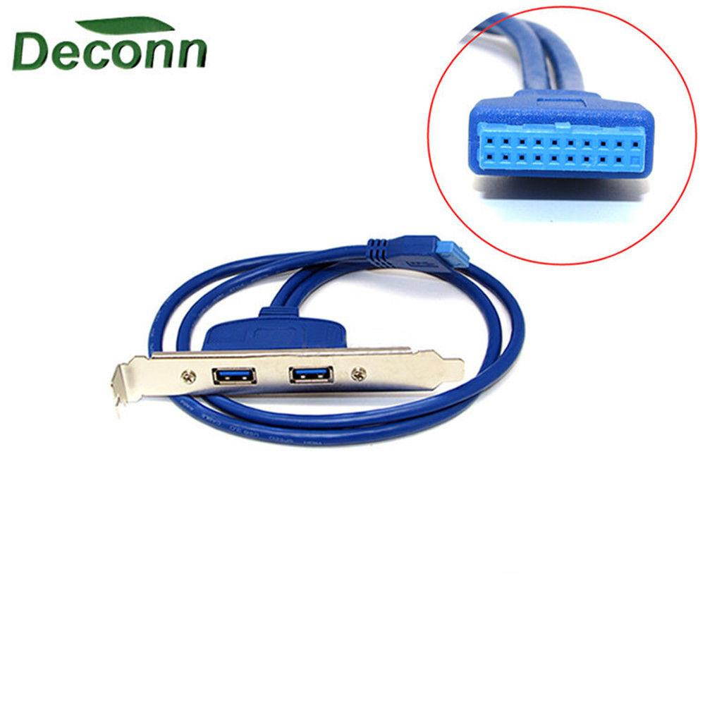 Deconn USB 3.0 Bracket to 20-Pin Back Panel Expansion Header Cable 2-Port blue