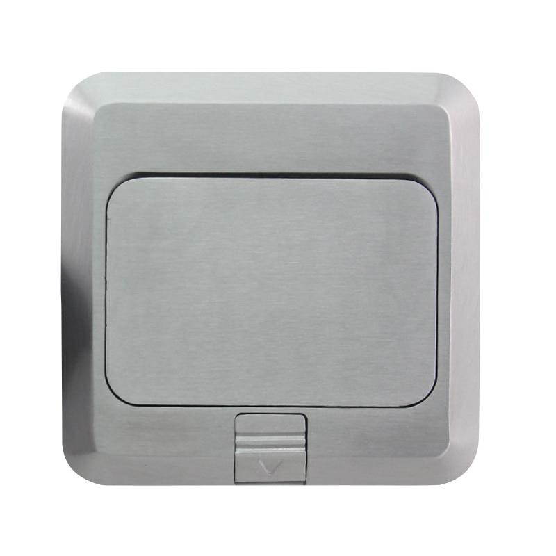 All Aluminum Silver Panel EU Standard Pop Up Floor Socket Electrical Outlet With Internet Computer Port 120*120mm