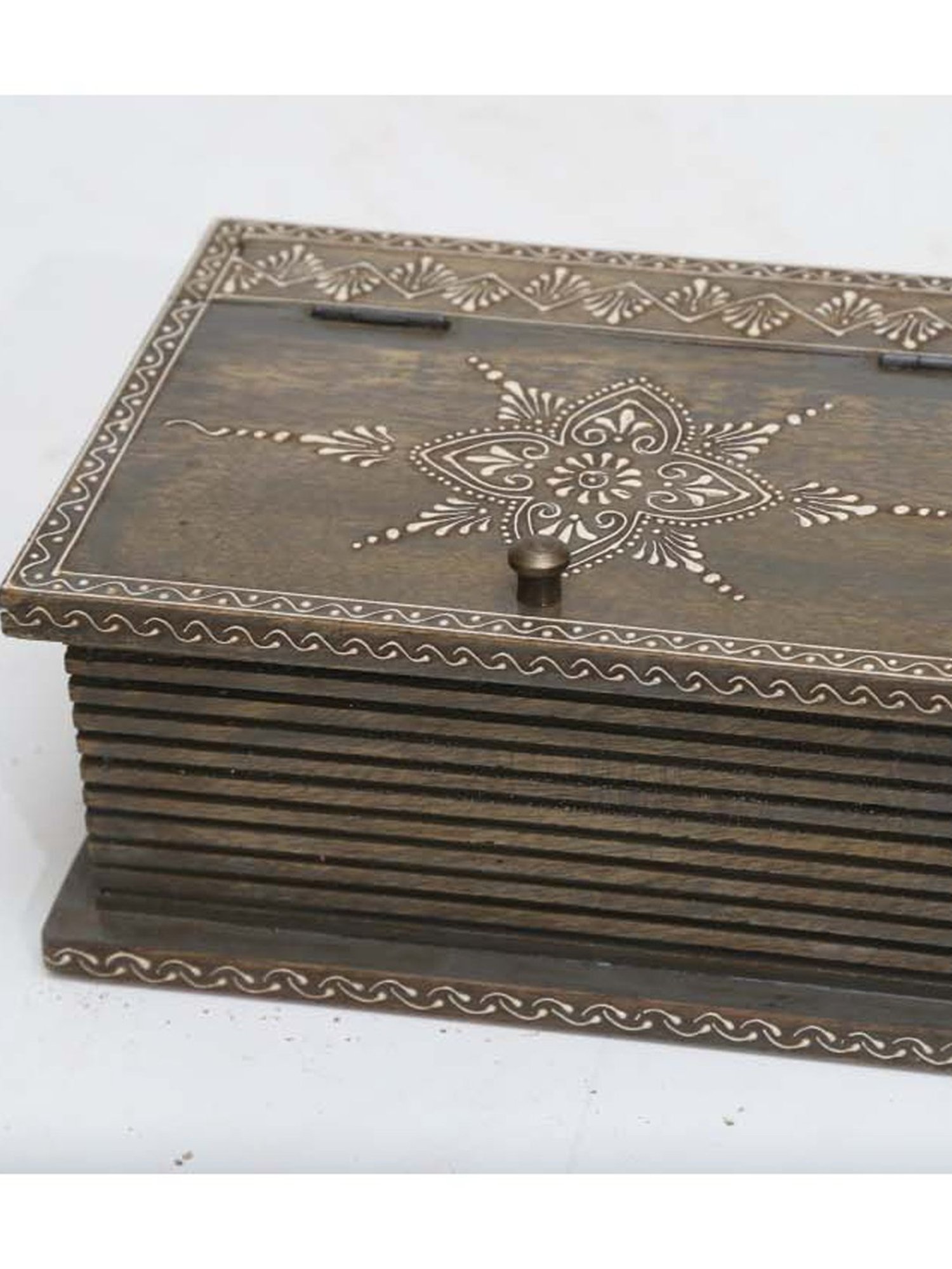 Artisans Rose Dark Brown & Beige Mango Wood Jewellery Box - Set of 1