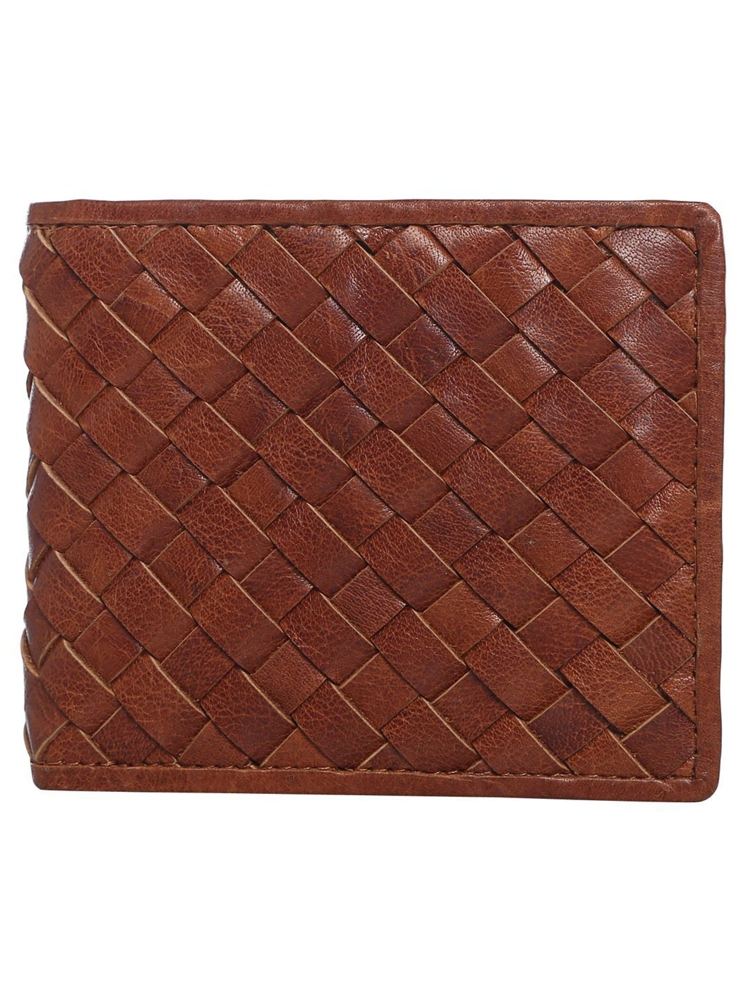 Aditi Wasan Brown Woven Leather Bi-Fold Wallet for Men