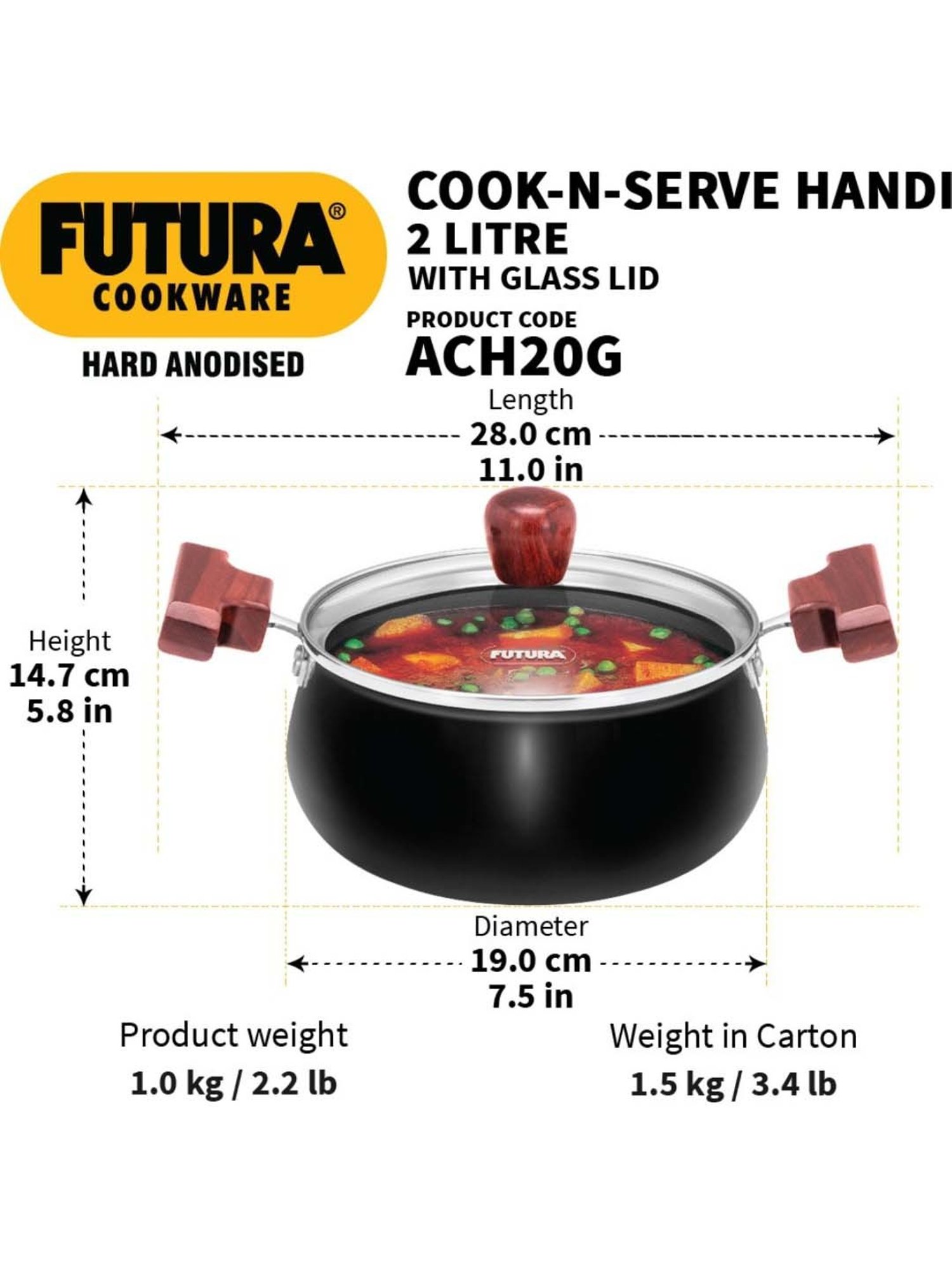 Hawkins Silver & Transparent Stainless Steel 19 cm Gas Compatible Handi With Lid (2 L) - Set of 1