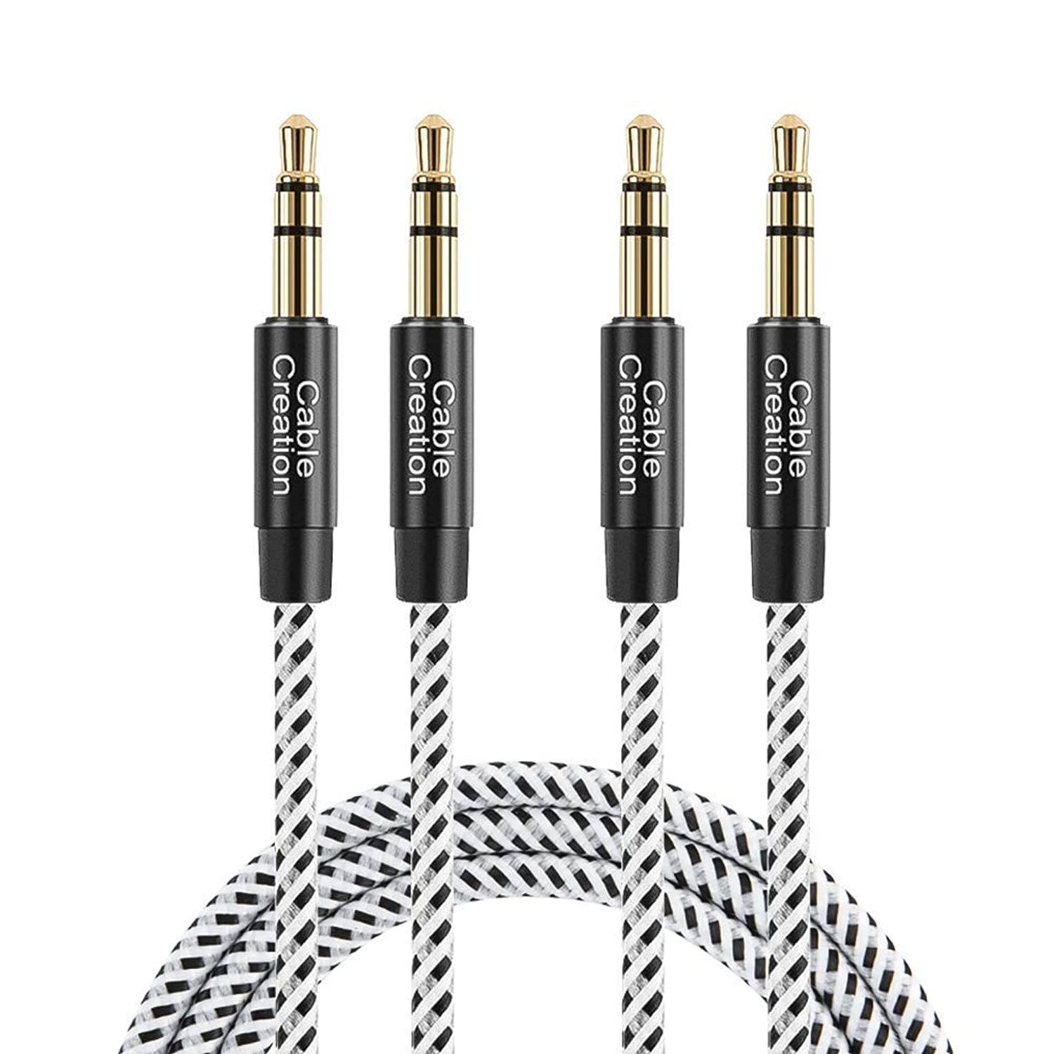 CableCreation 3.5mm Audio Cable [2-Pack/6 Feet], 3.5mm Male to Male Stereo Aux Cable with Cotton Braided & 24K Gold-Plated Connector Compatible Any Audio Device with 3.5mm Aux Port